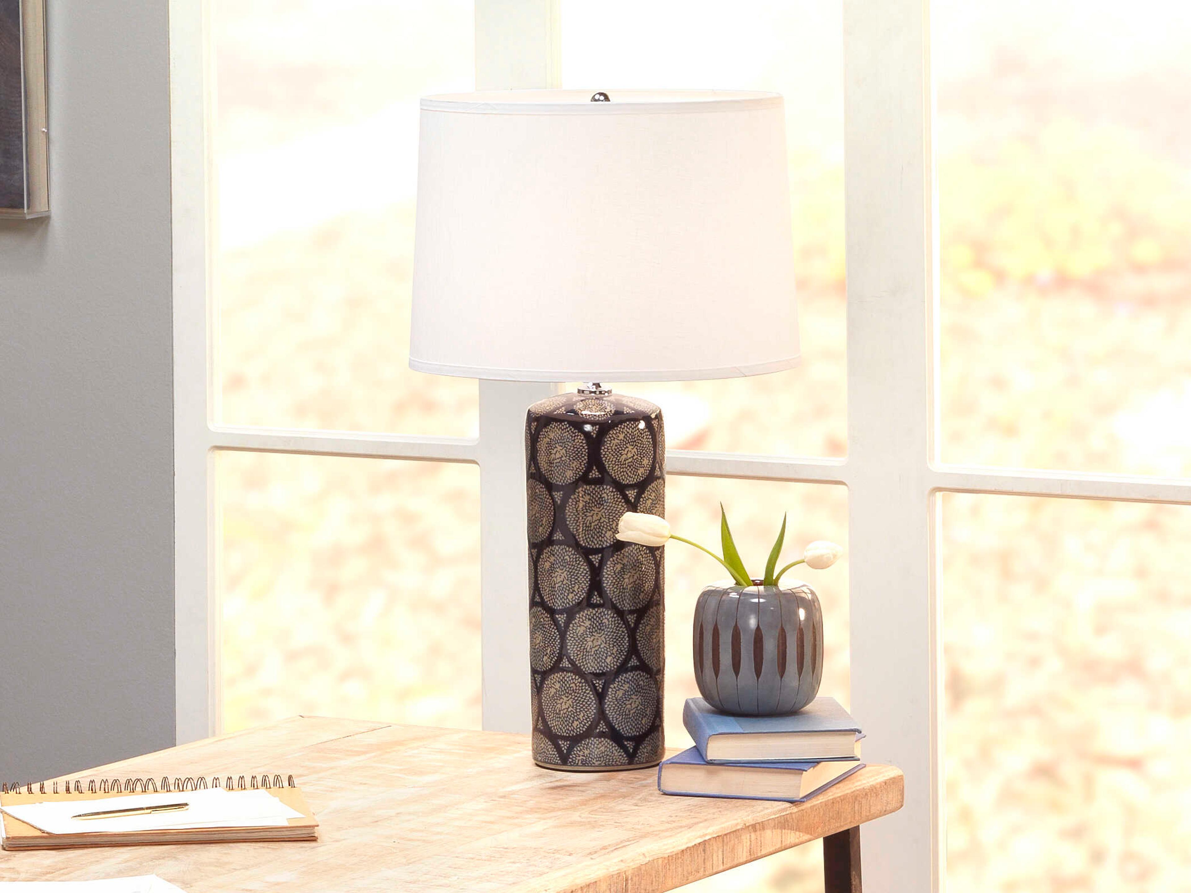 Jamie Young Neva Blue & White Classic Drum Shade Buffet Lamp