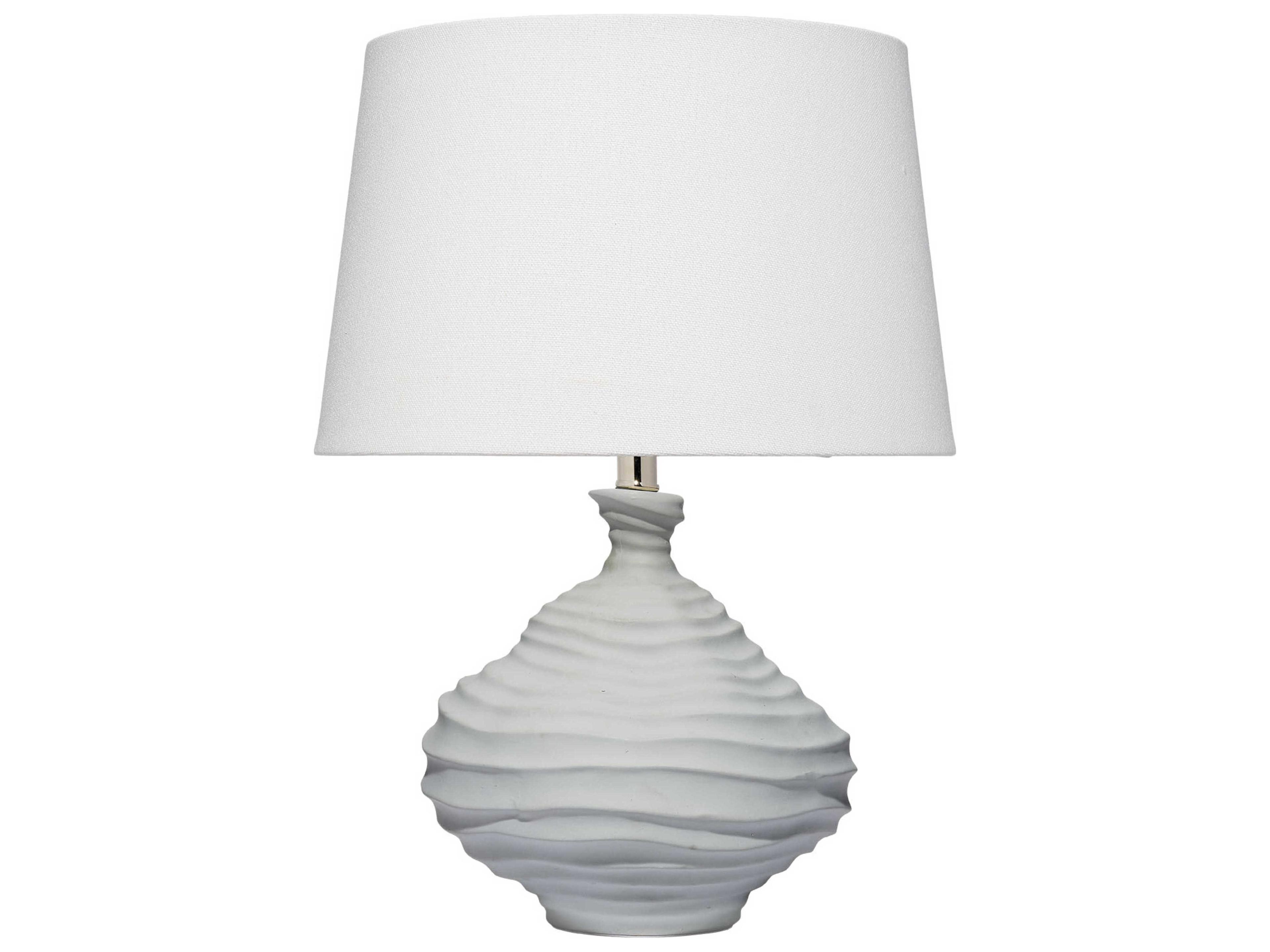 Jamie Young Oasis Matte Light Blue Tapered Drum White Linen Rolled Edge Table Lamp