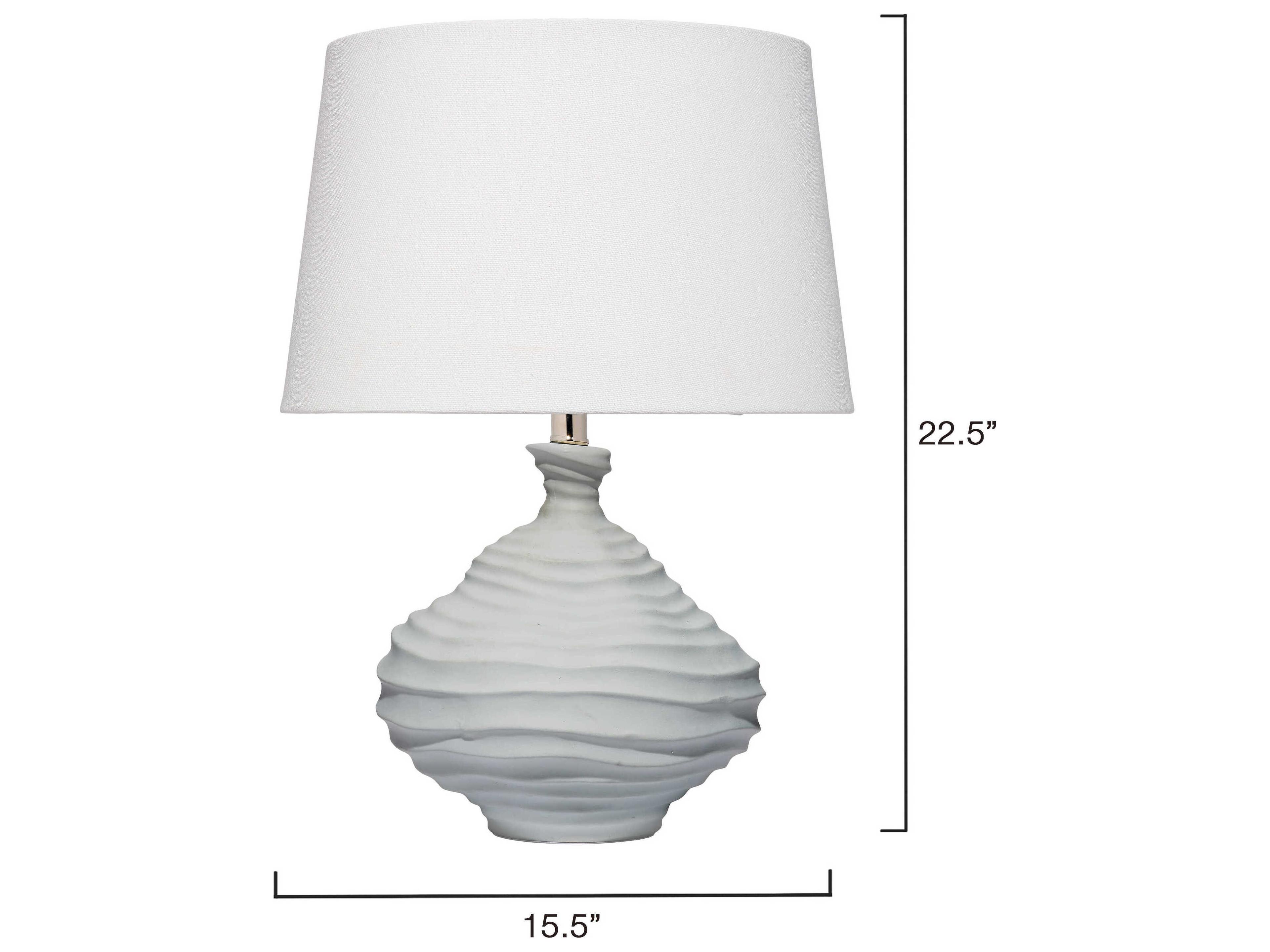 Jamie Young Oasis Matte Light Blue Tapered Drum White Linen Rolled Edge Table Lamp