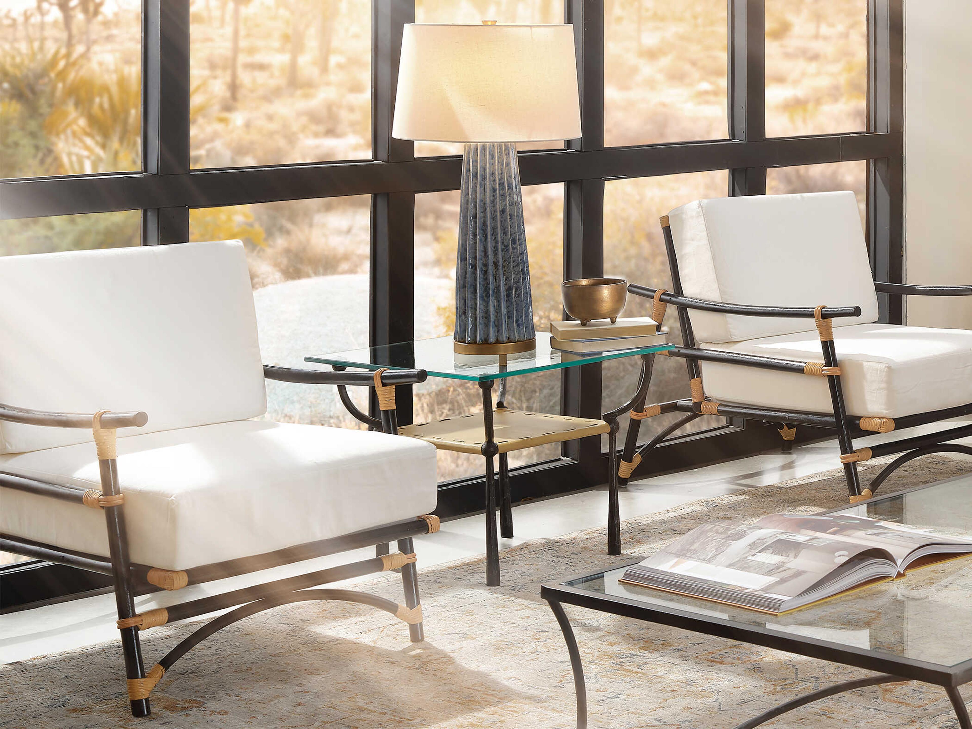 Jamie Young Pleated Cornflower Blue Linen Tapered White Buffet Lamp