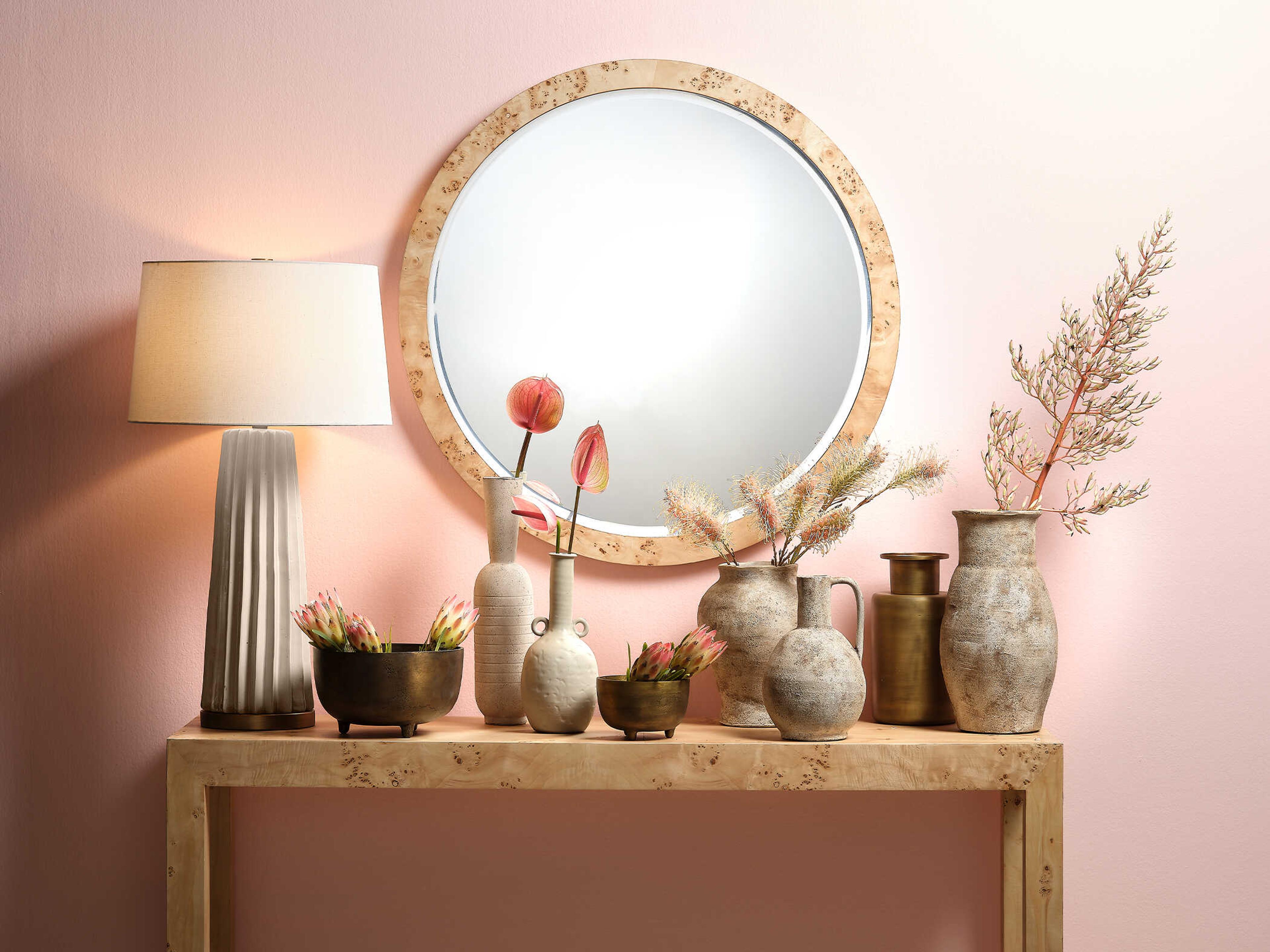 Jamie Young Pleated Cream Linen Tapered Buffet Lamp