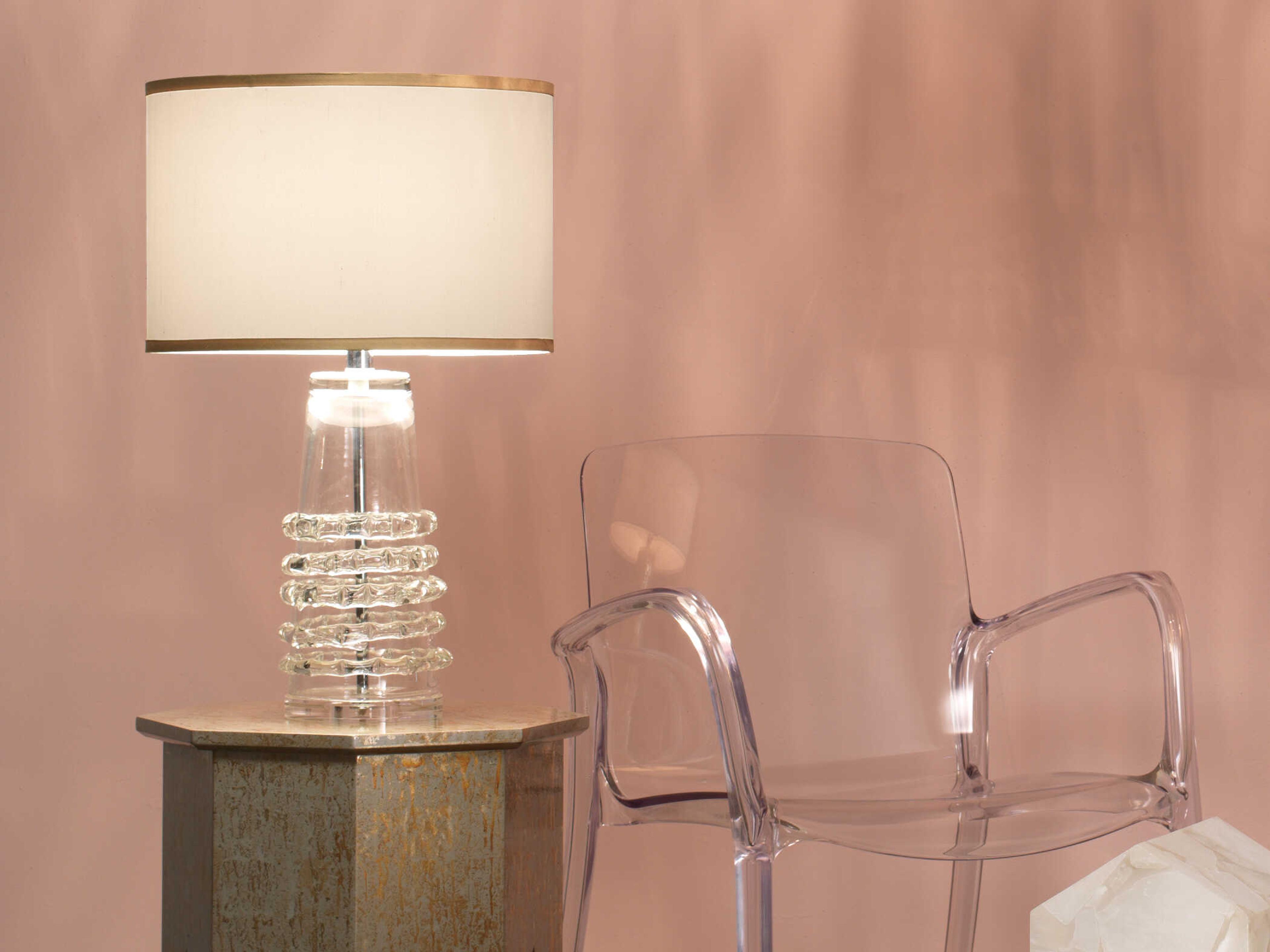 Jamie Young Ribbon Clear Glass Drum Table Lamp with Shade