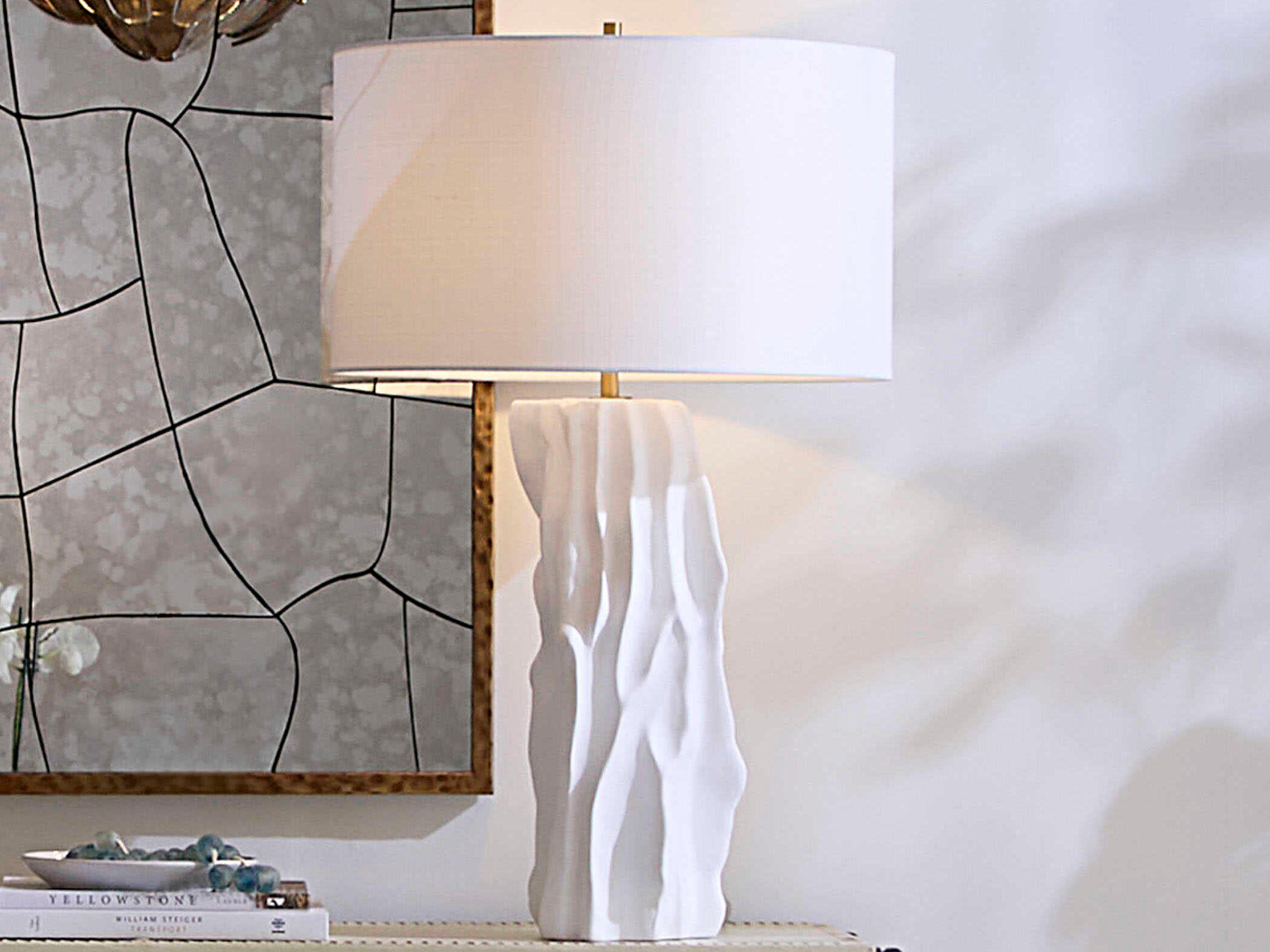 Jamie Young Sweetwood Matte White Linen Buffet Lamp