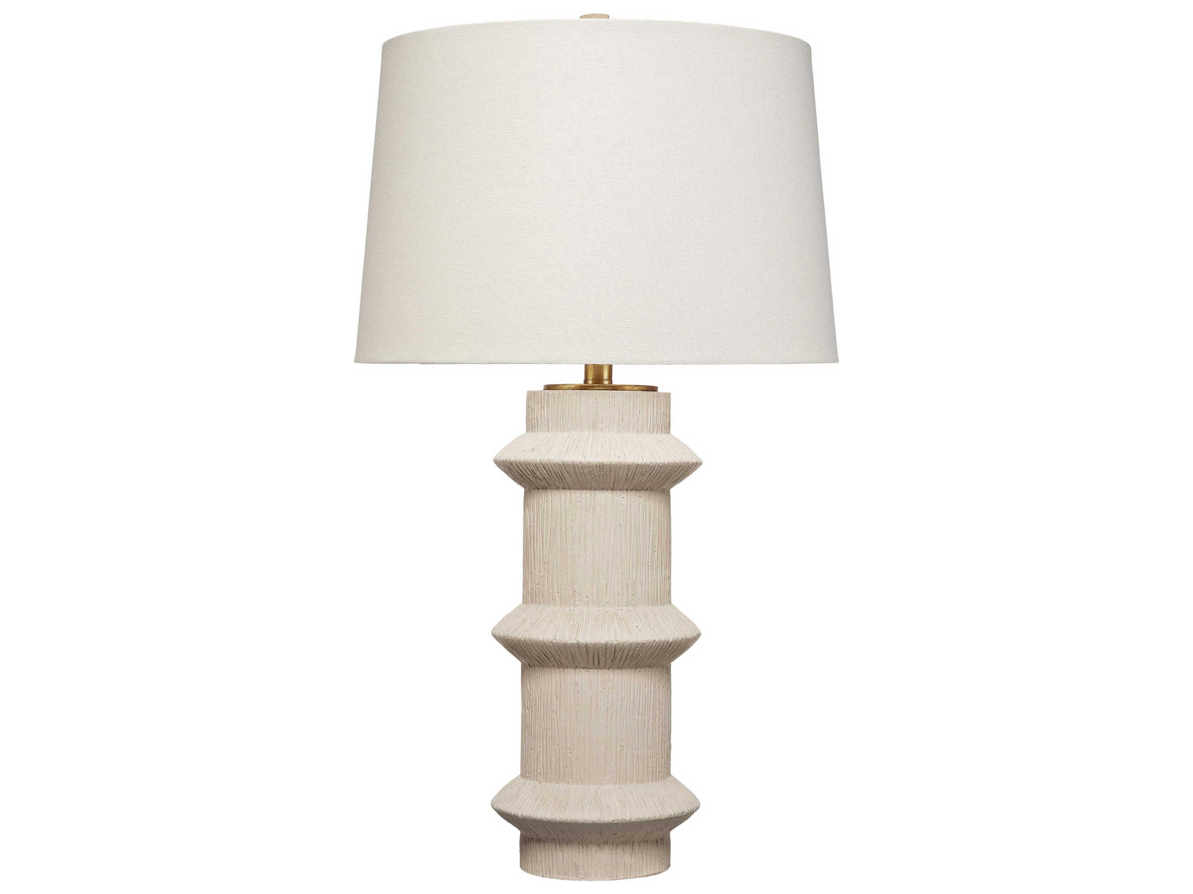 Jamie Young Trousdale Textured Cream Tapered Drum White Linen Rolled Edge Off Buffet Lamp