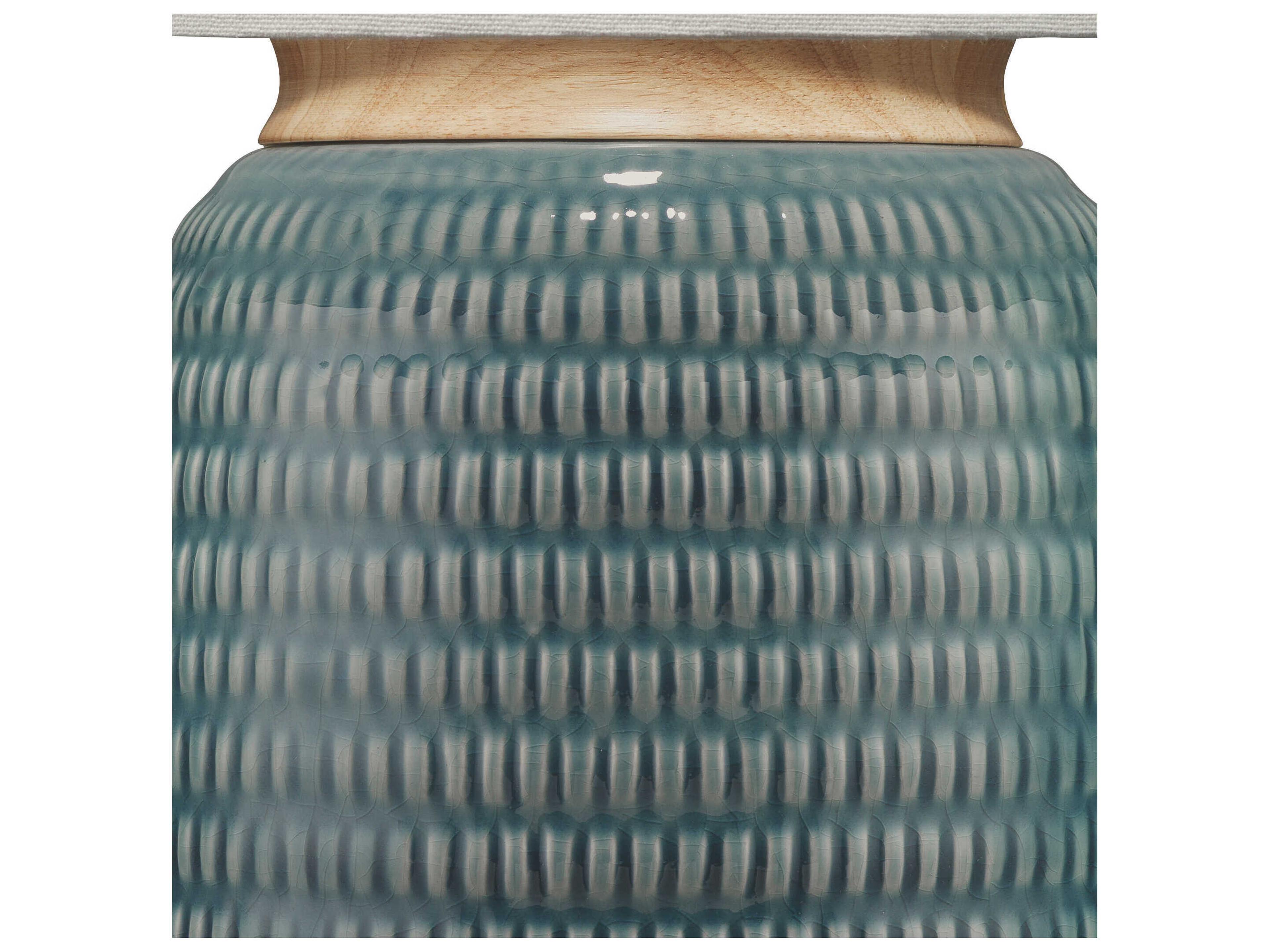 Jamie Young Graham Blue Linen Cream Drum Buffet Lamp