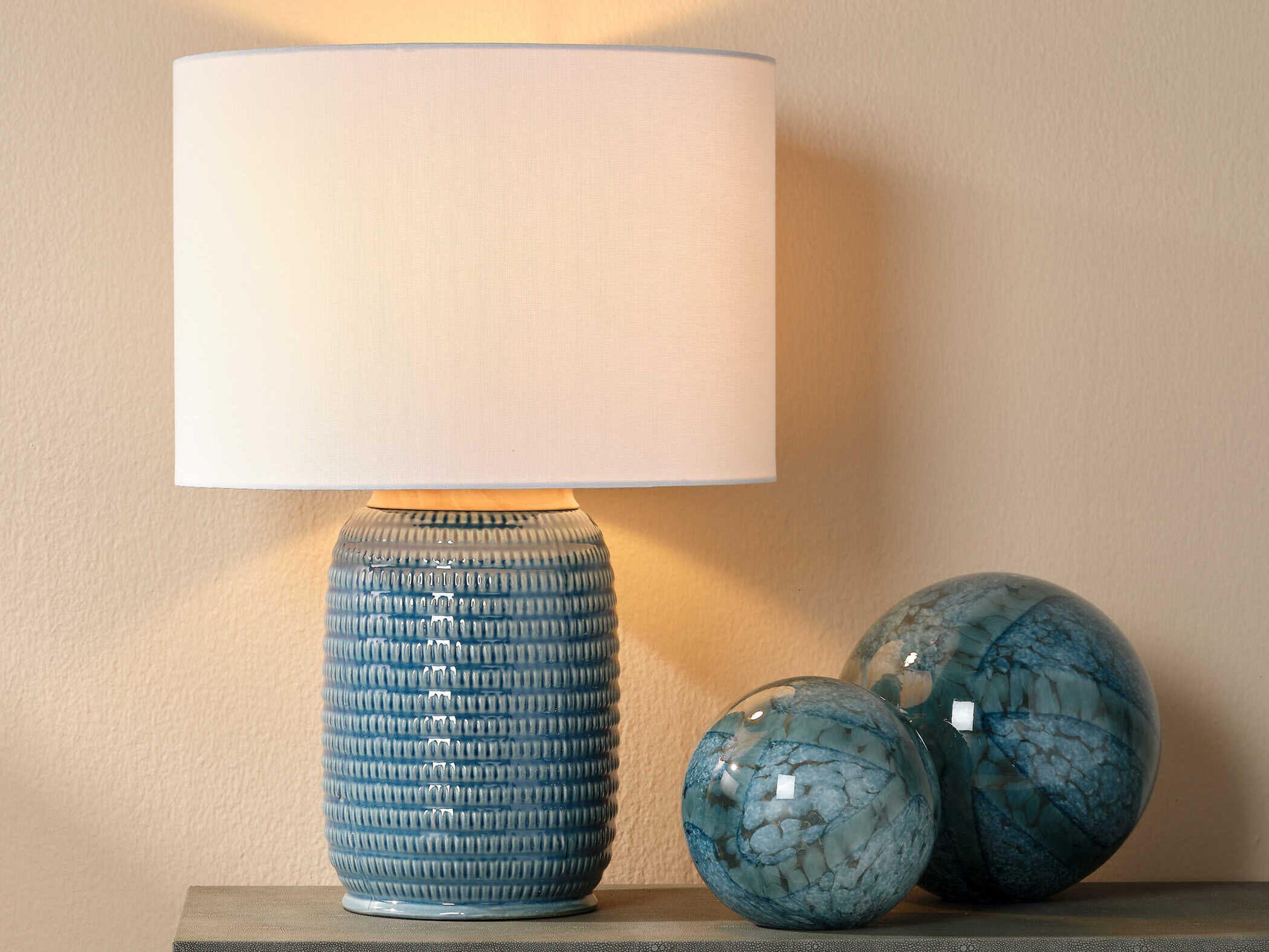 Jamie Young Graham Blue Linen Cream Drum Buffet Lamp