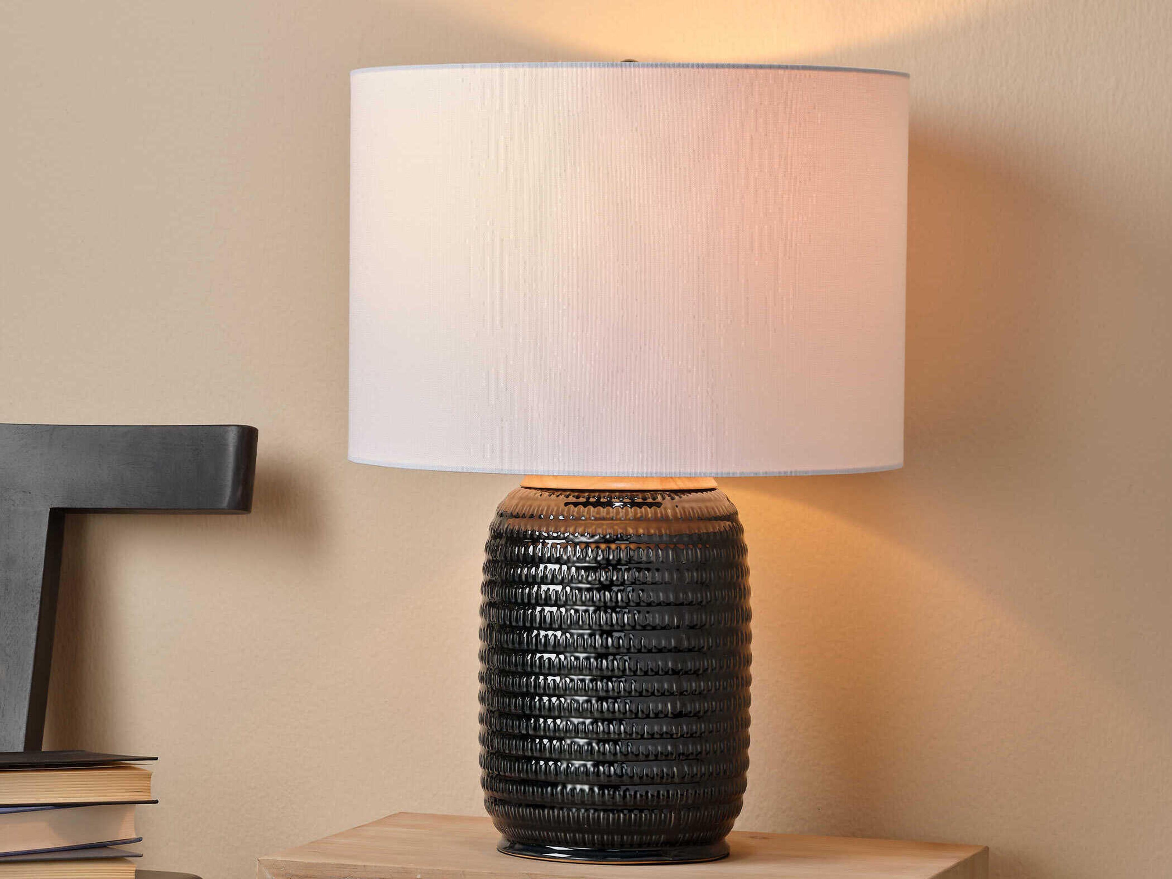 Jamie Young Graham Navy Linen Cream Drum Blue Buffet Lamp