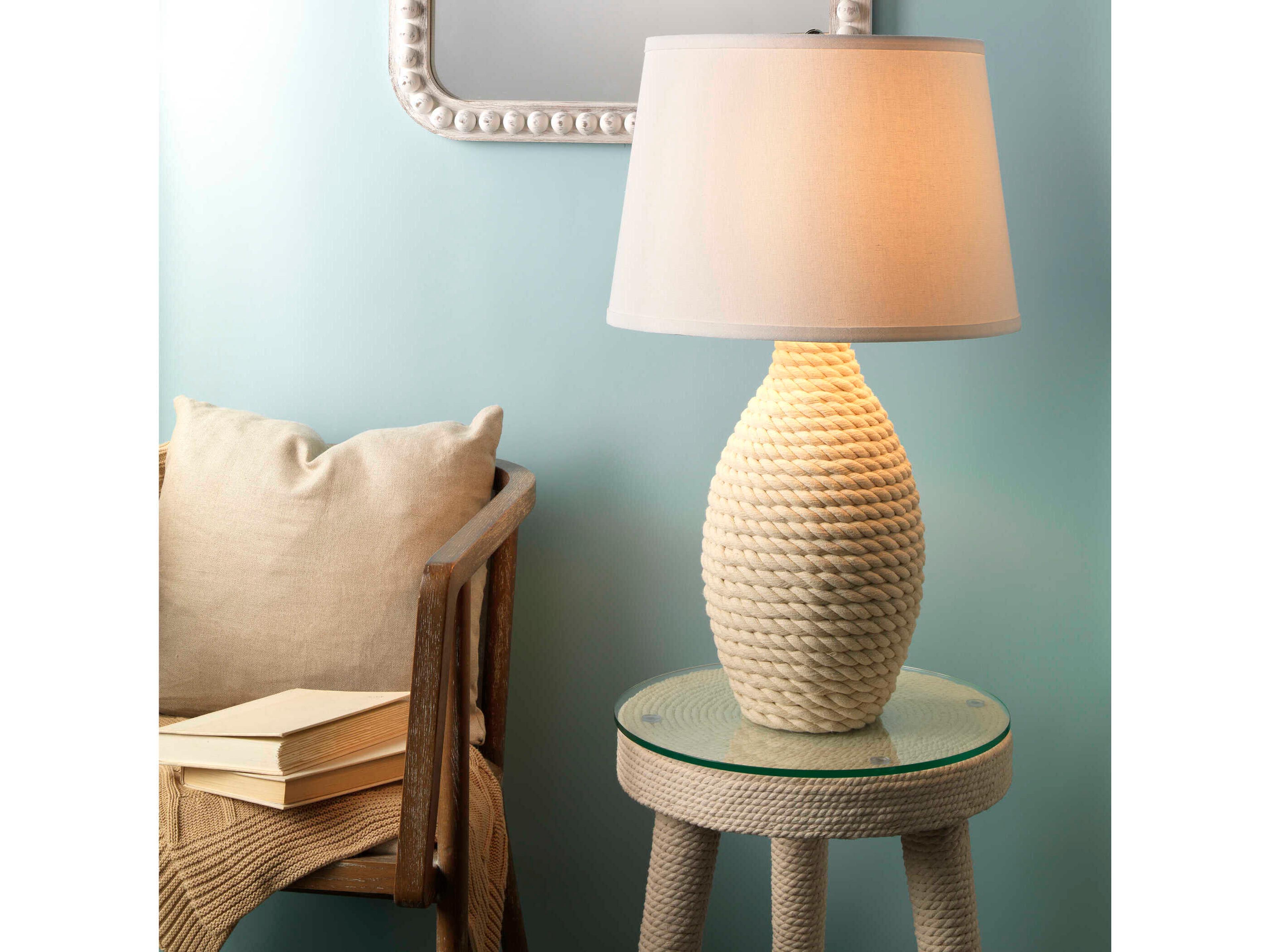 Jamie Young Rope Linen Cream Cone Off White Buffet Lamp