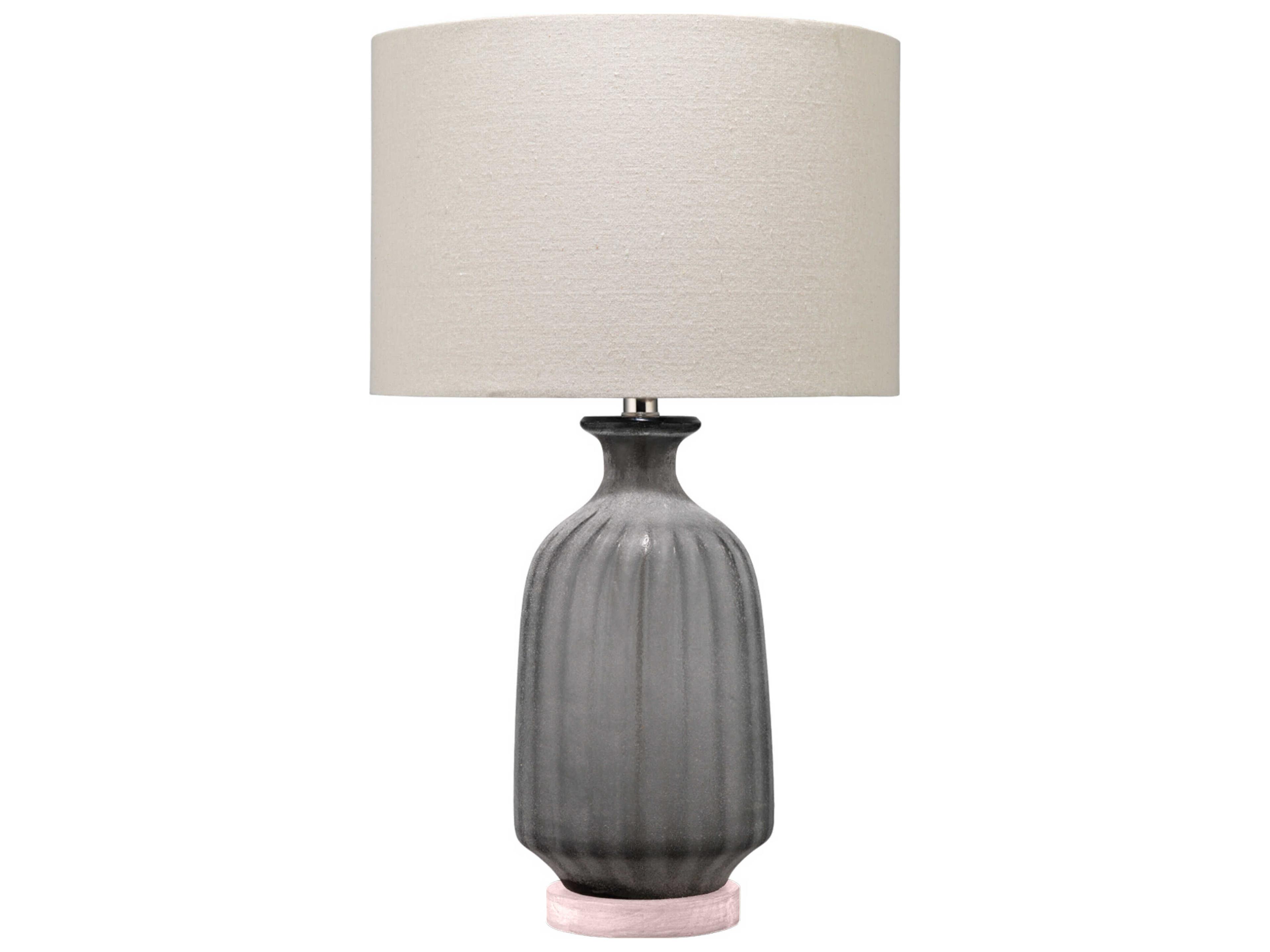 Frosted Glass Grey Linen Cream Drum Buffet Lamp