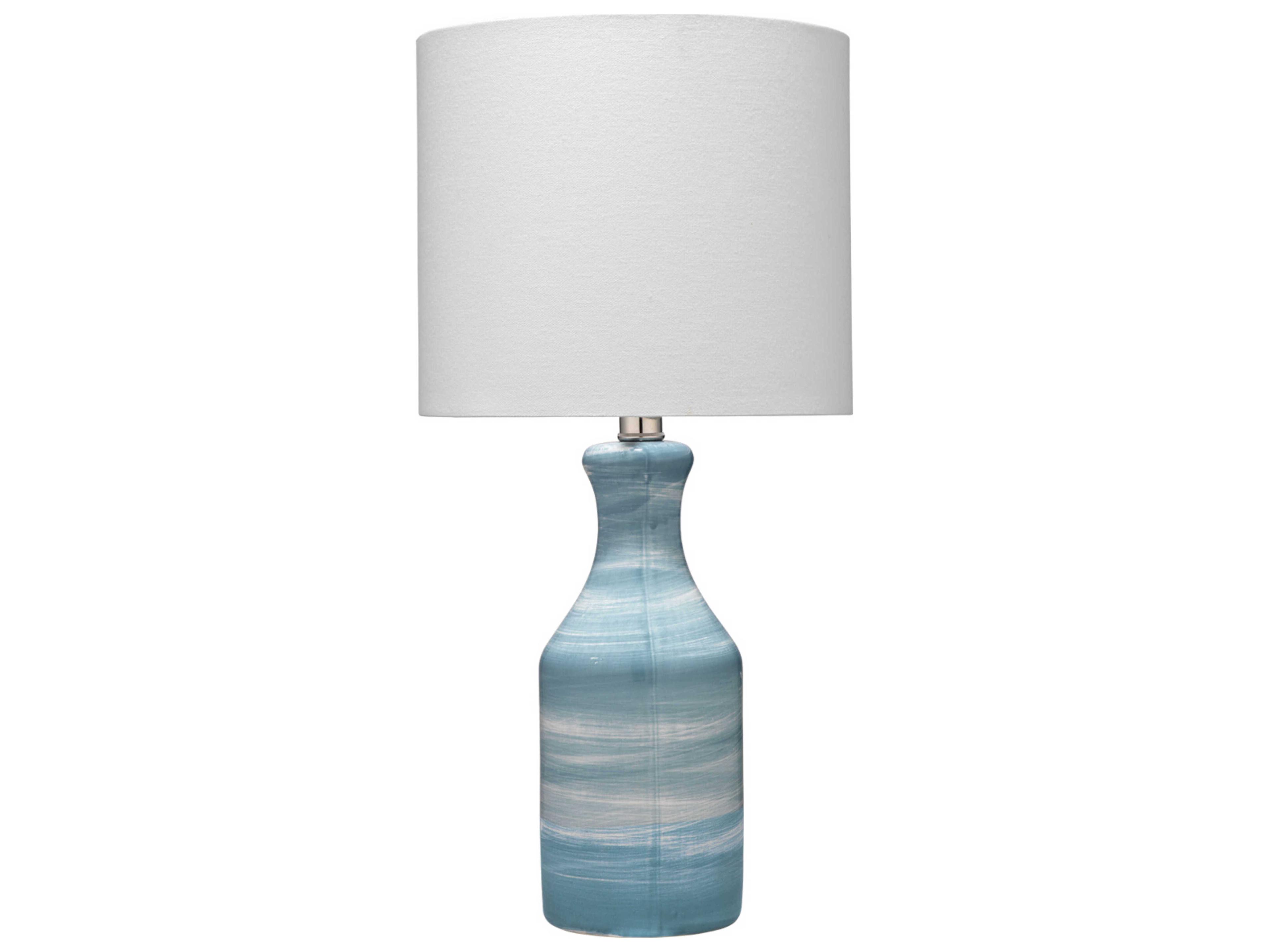Bungalow Blue Linen White Drum Table Lamp