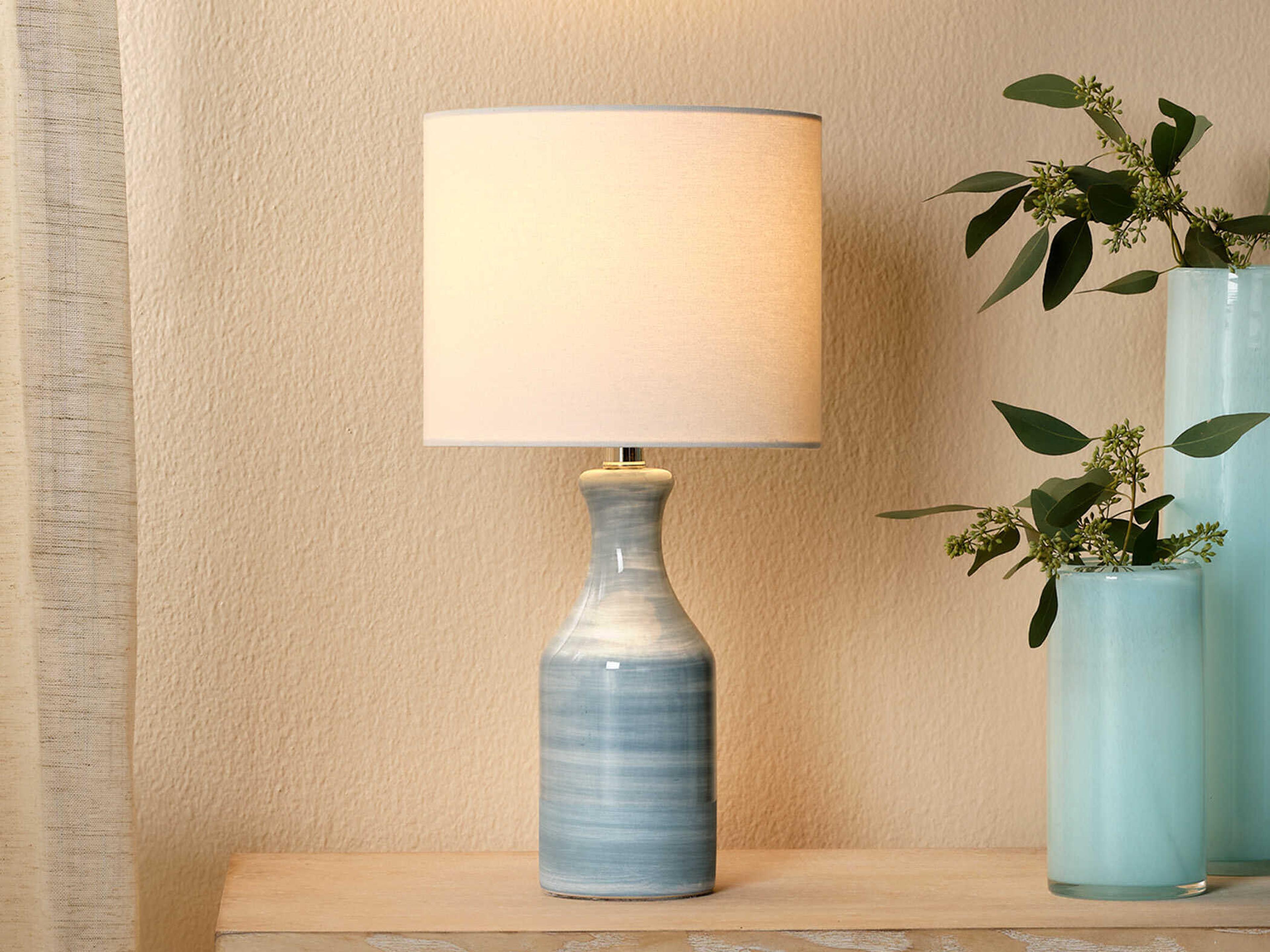Jamie Young Bungalow Blue Linen White Drum Table Lamp