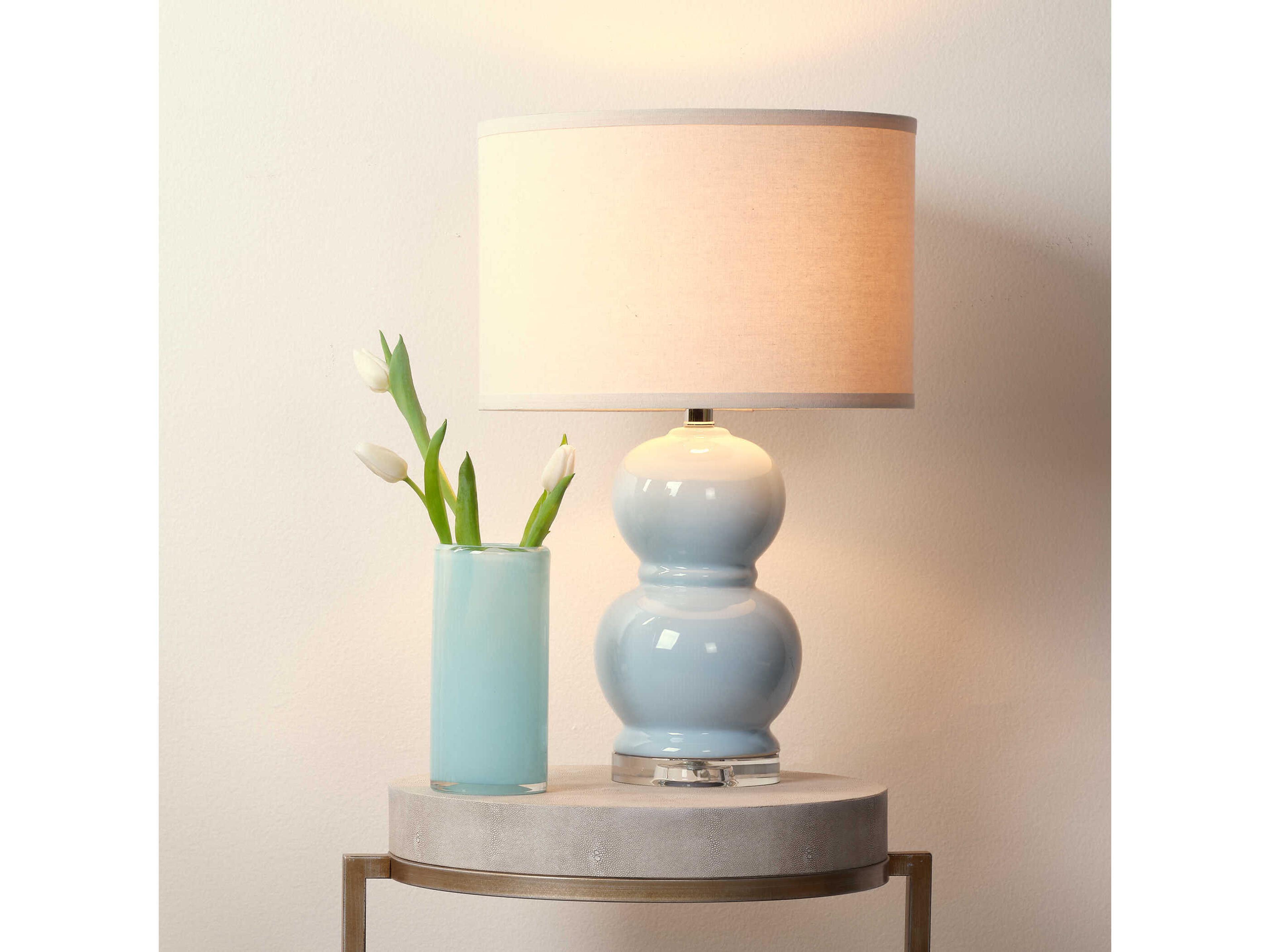 Jamie Young Bubble Light Blue Pebble Linen Drum Table Lamp