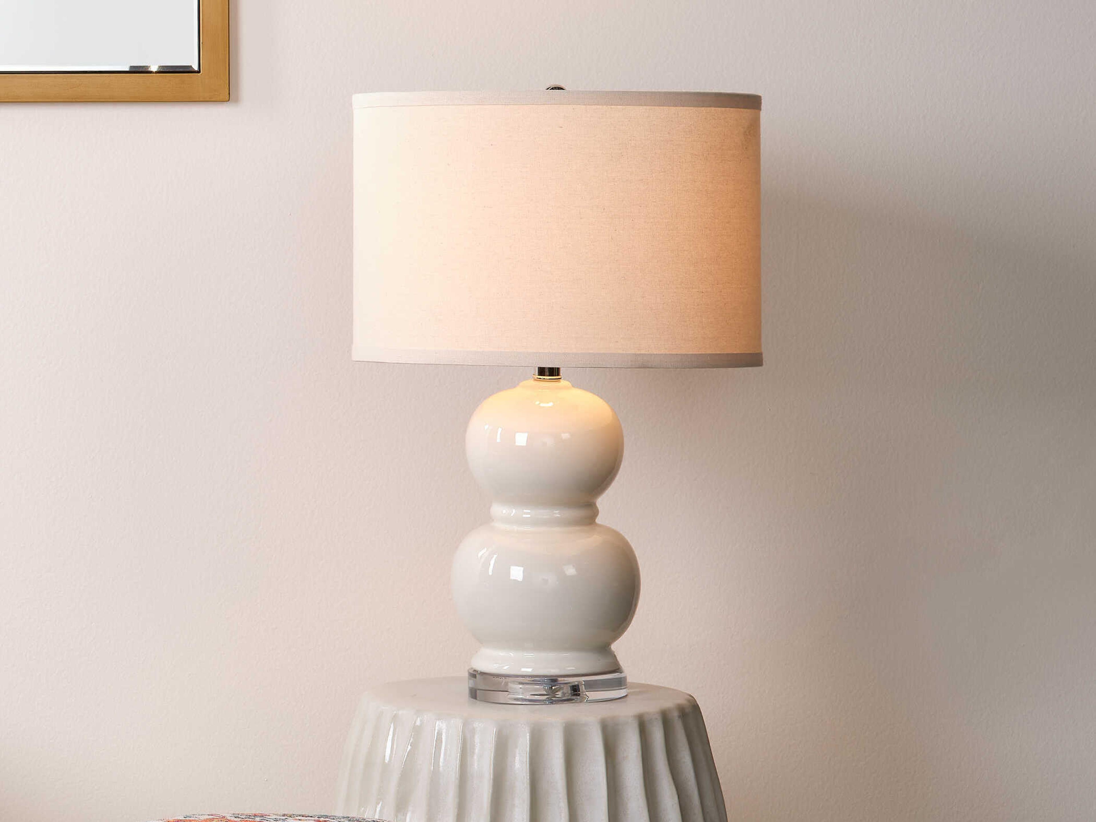 Jamie Young Bubble Cream Pebble Linen Drum Off White Table Lamp