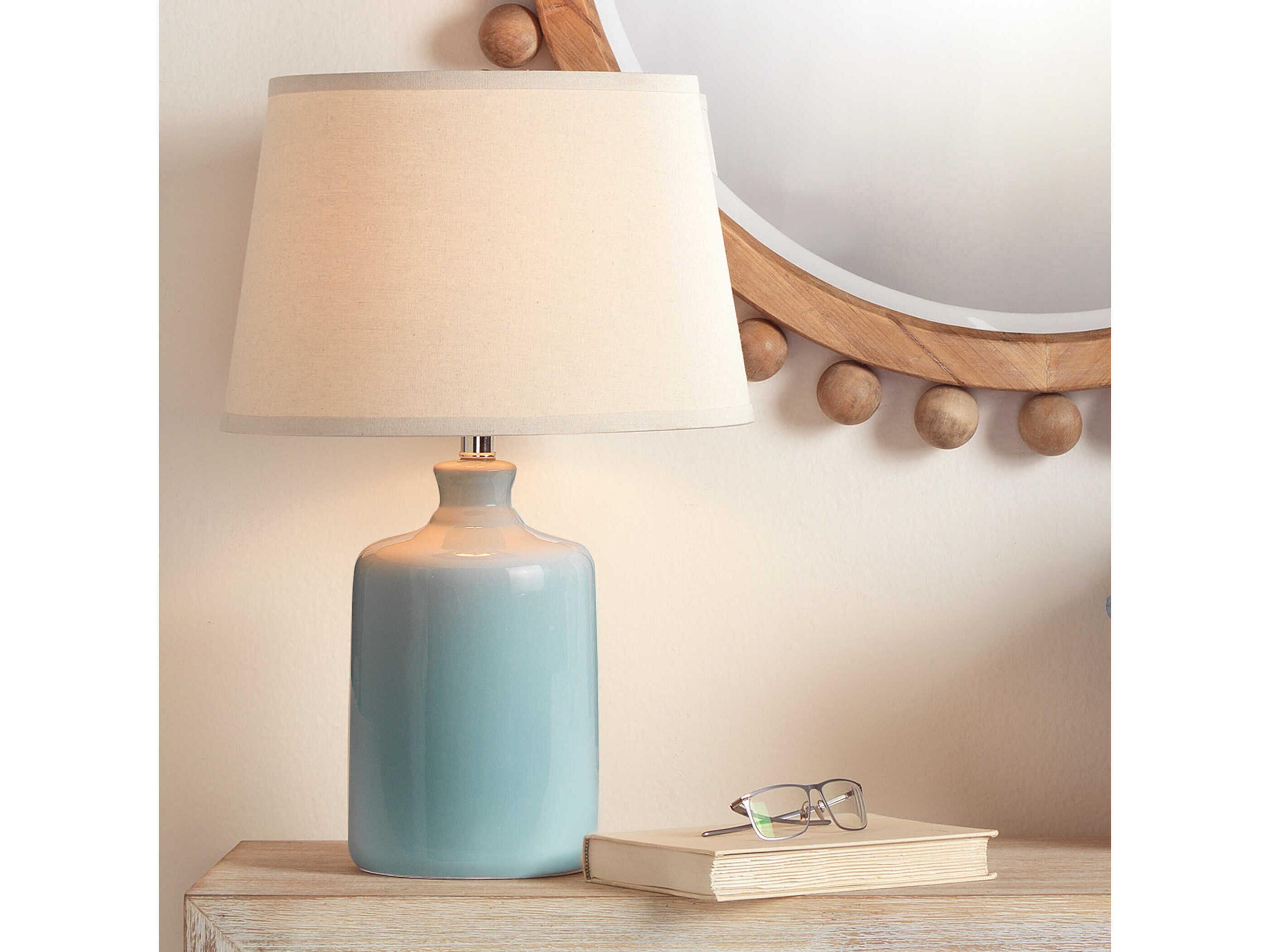 Jamie Young Milk Jug Light Blue Pebble Linen Cone Table Lamp