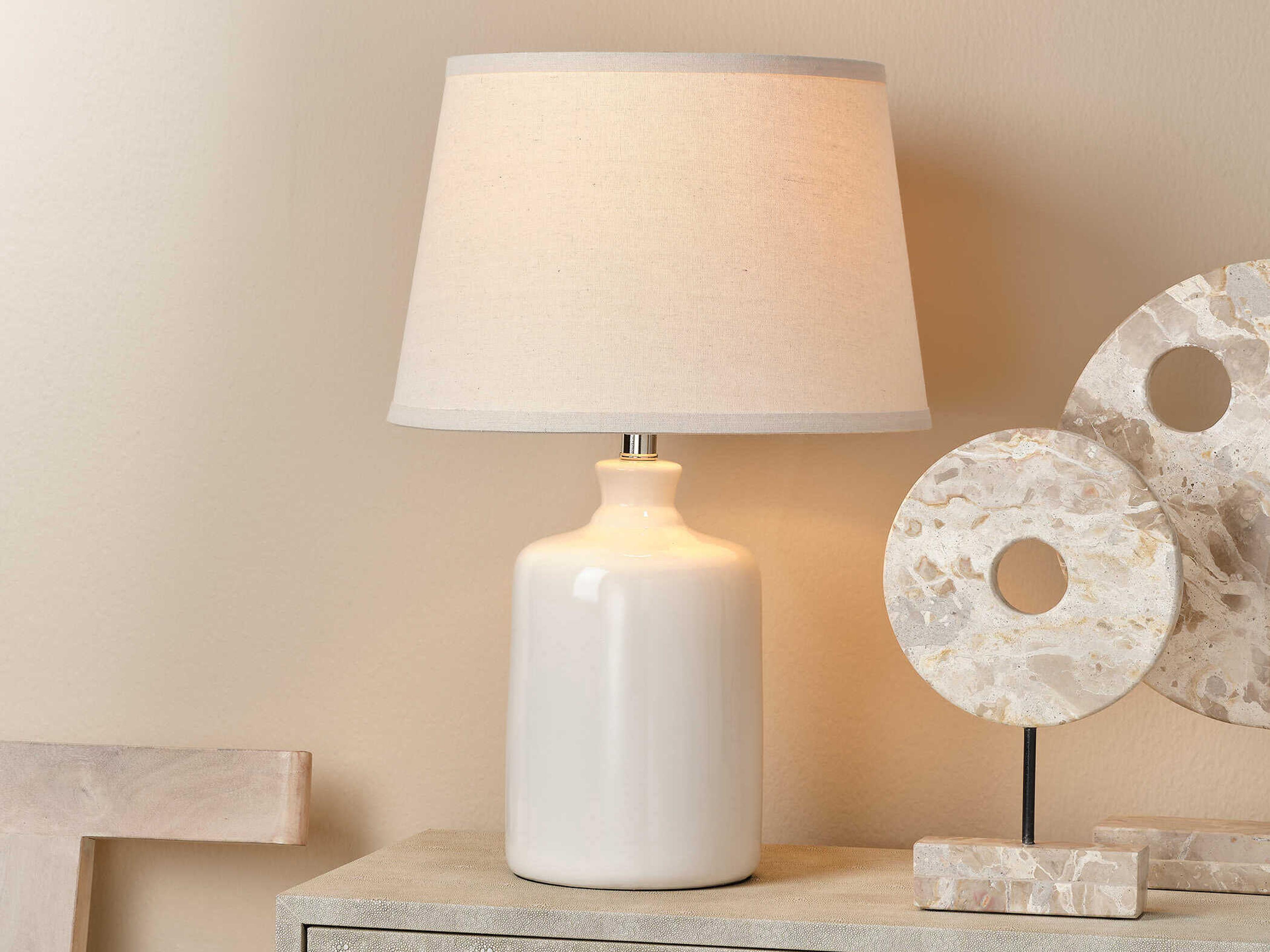 Jamie Young Milk Jug Cream Pebble Linen Cone Off White Table Lamp