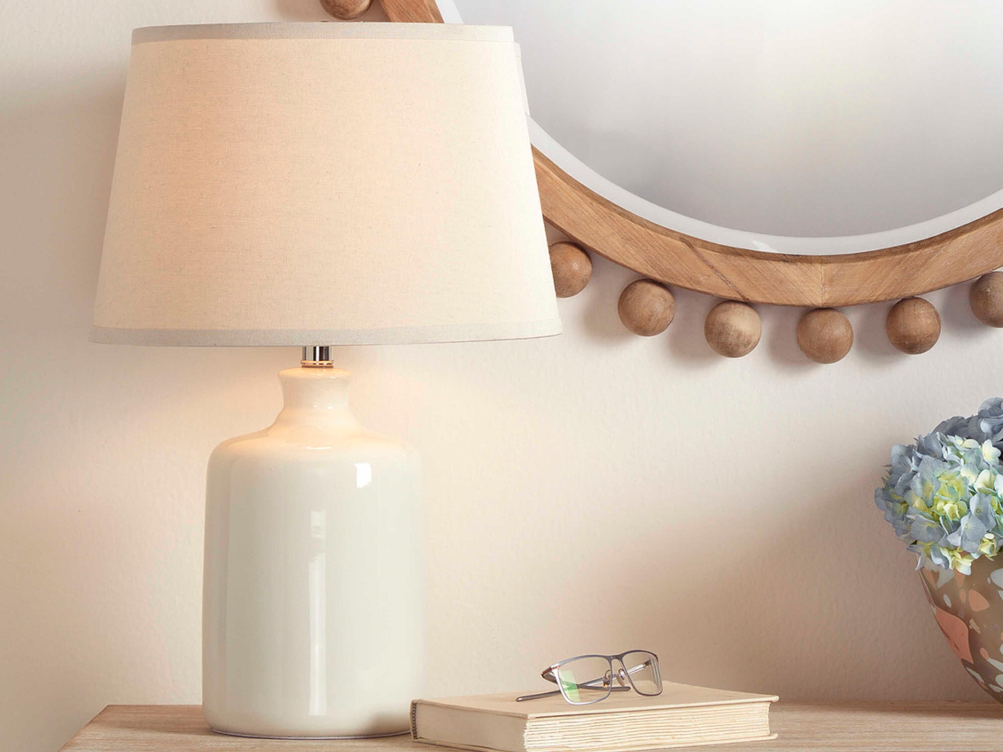 Jamie Young Milk Jug Cream Pebble Linen Cone Off White Table Lamp