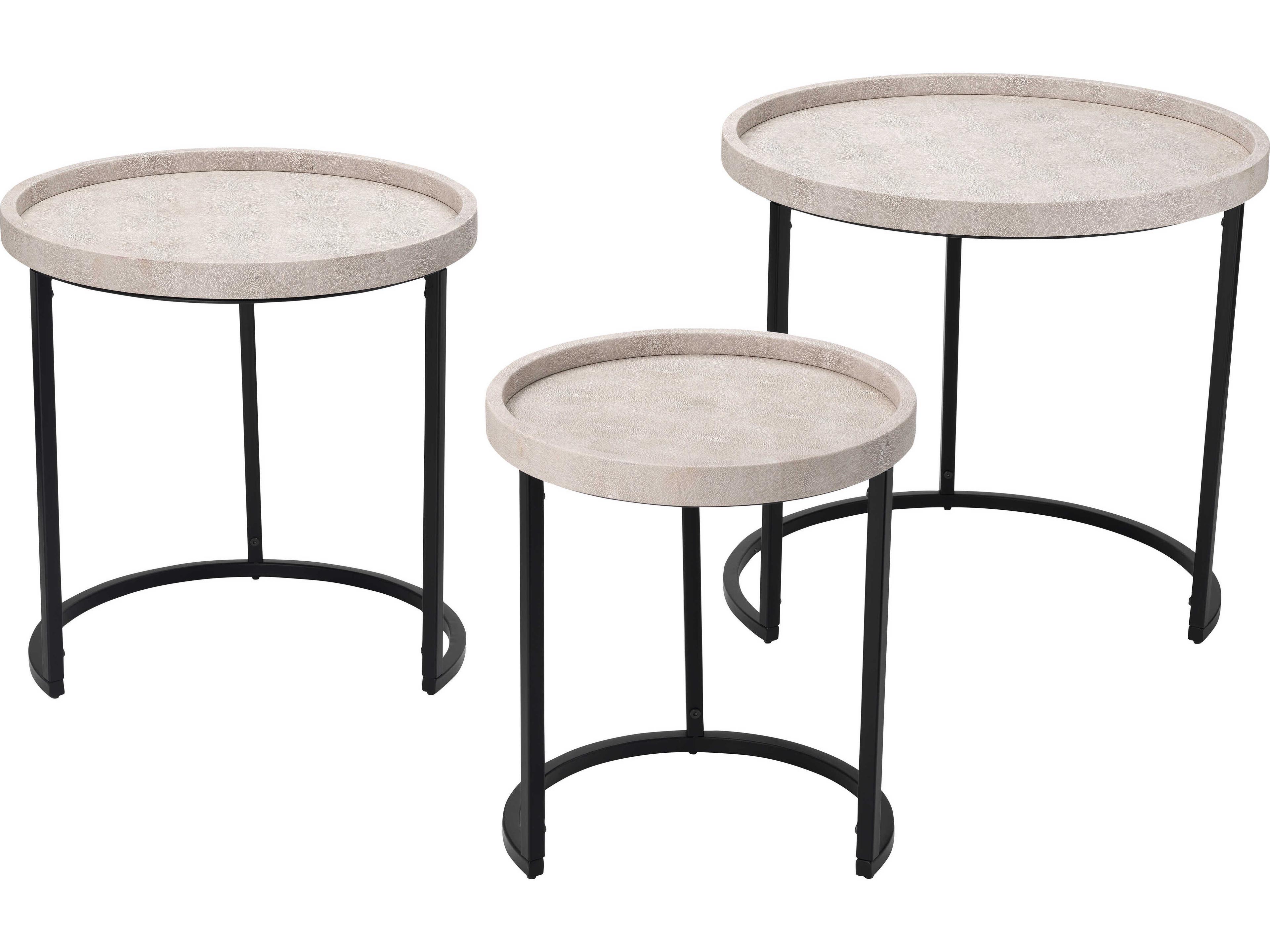 Maddox Round Faux Leather Cream End Table