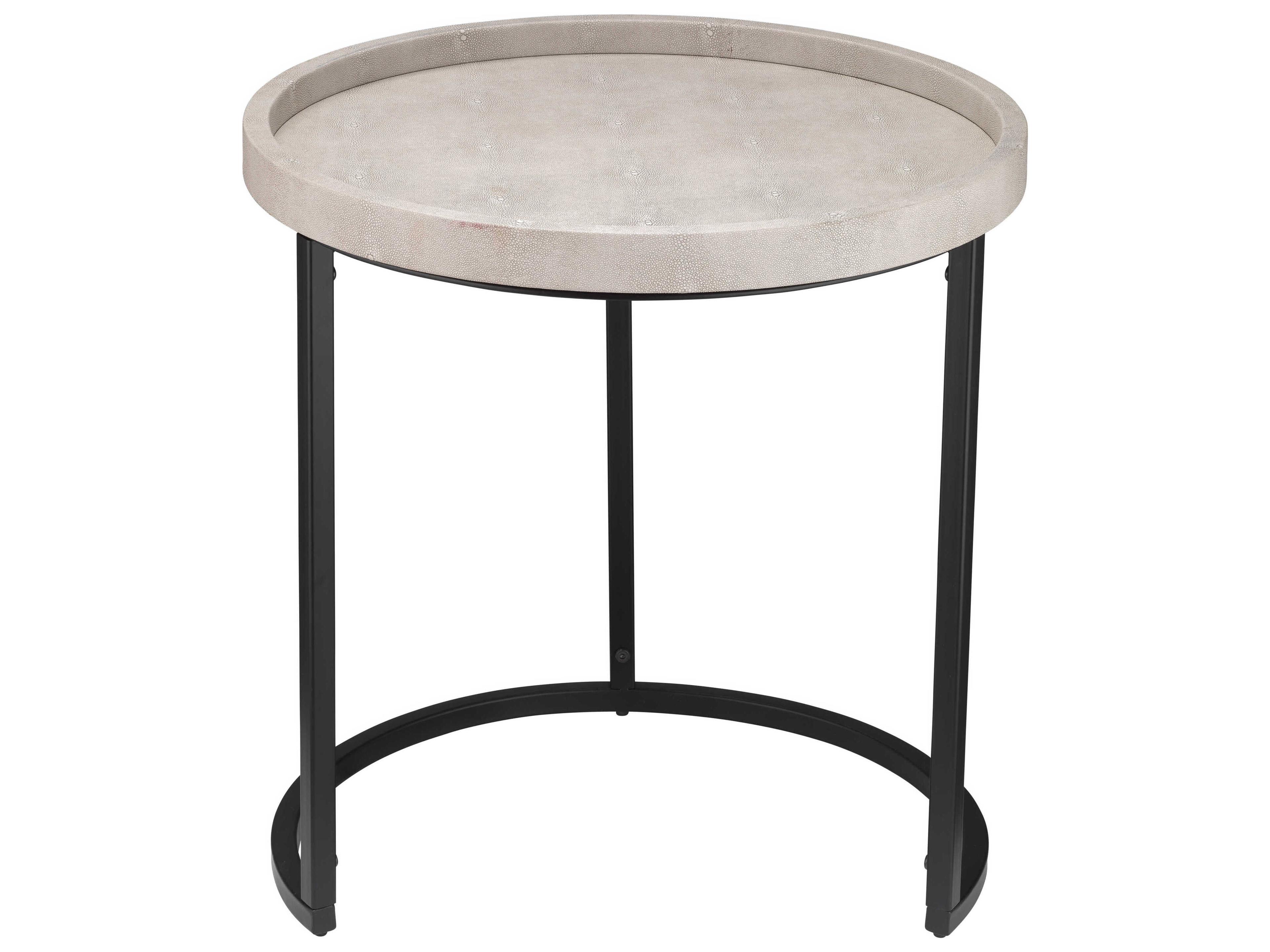 Jamie Young Maddox Round Faux Leather Cream End Table