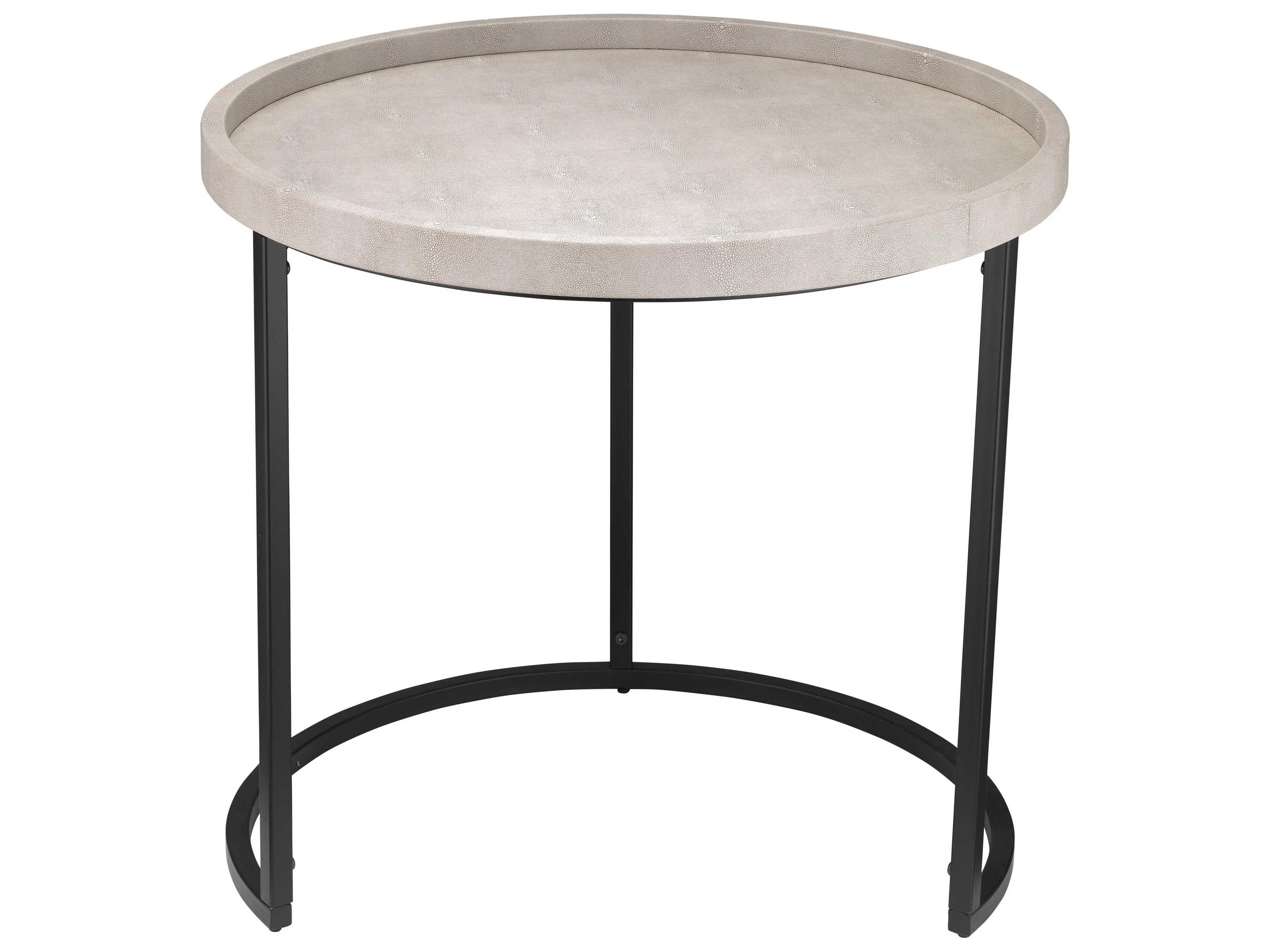 Jamie Young Maddox Round Faux Leather Cream End Table