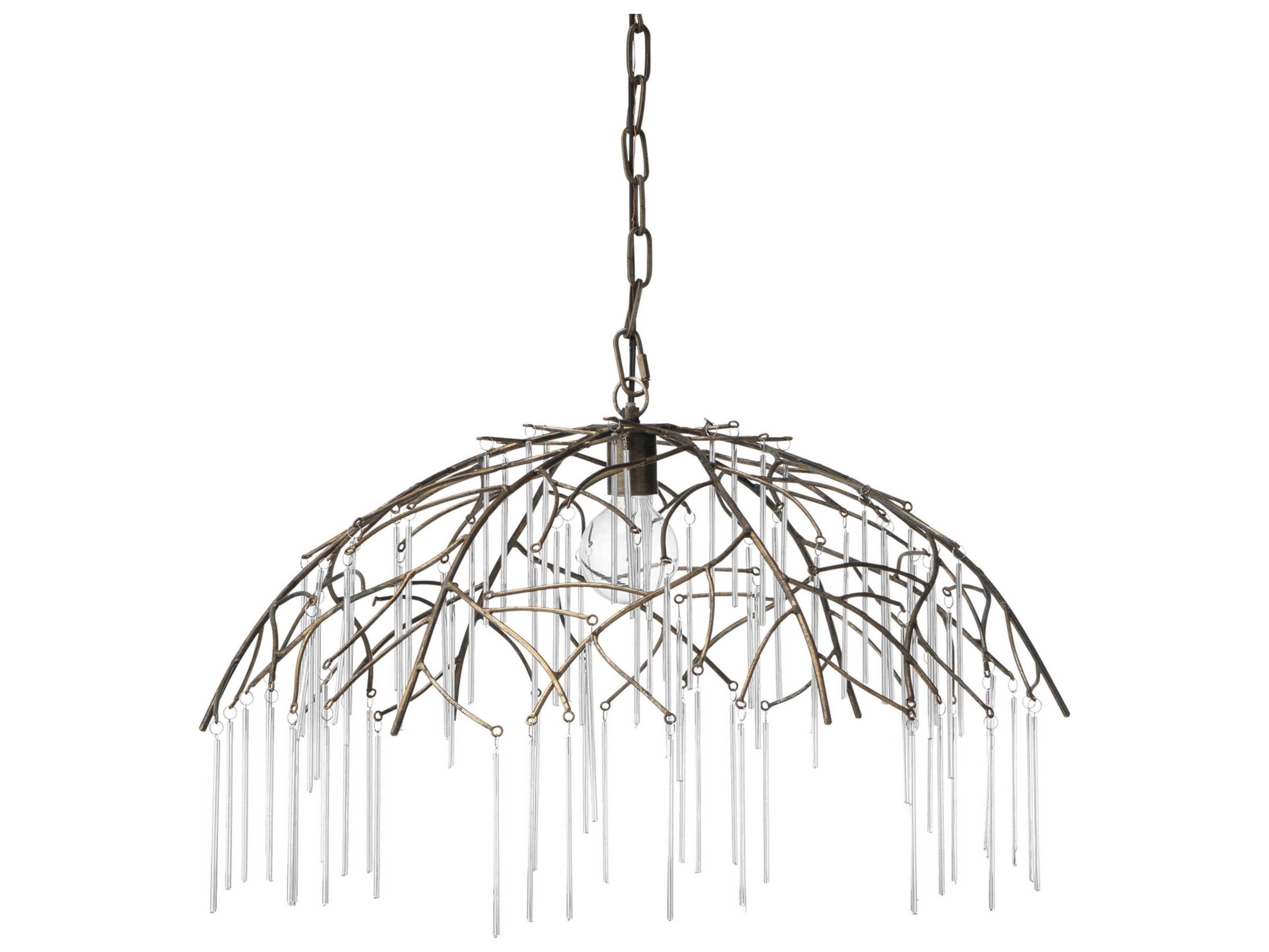 Vine 1-Light Antique Brass Dome Pendant