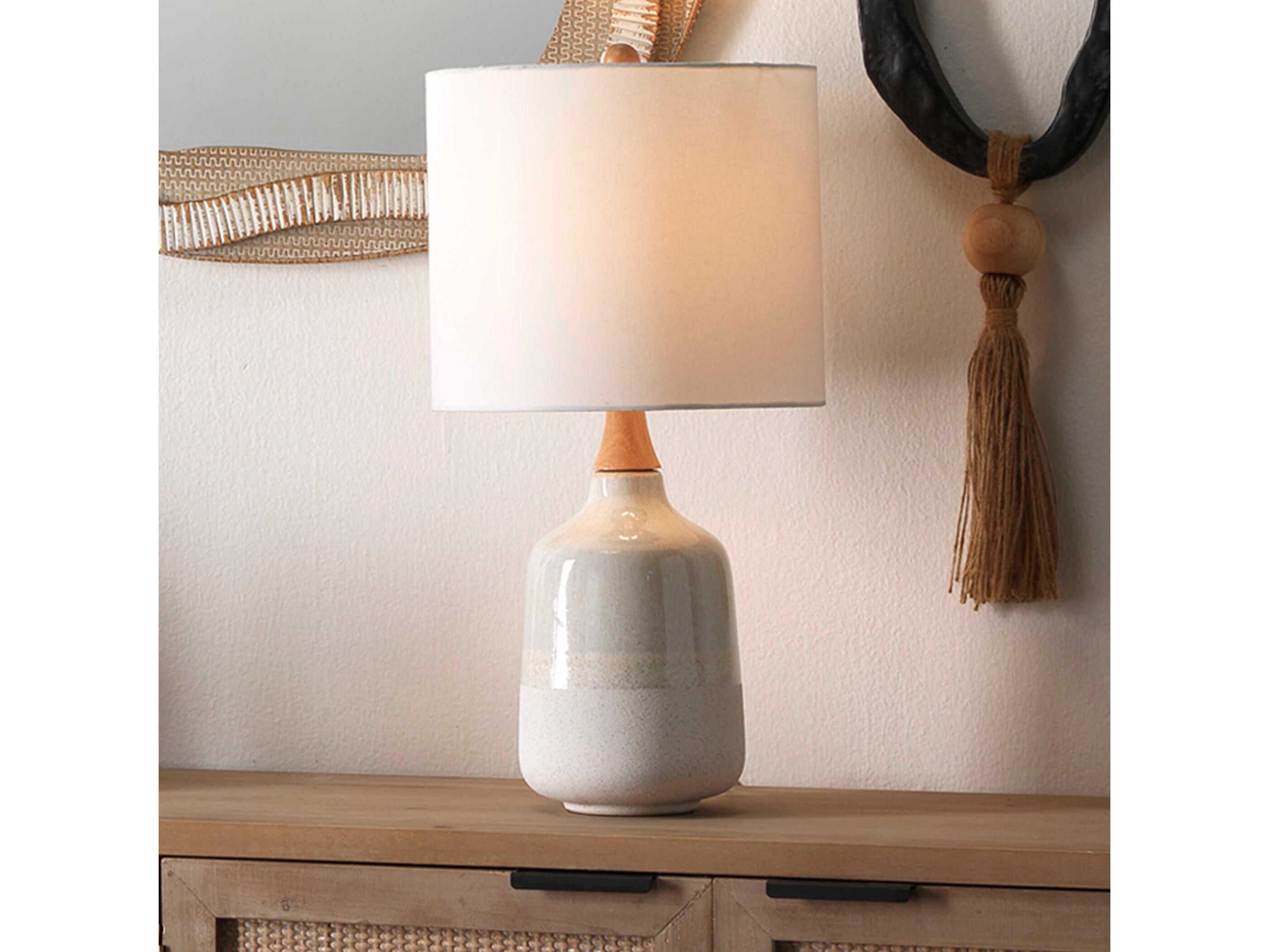 Jamie Young Alice Cream Linen White Drum Off Table Lamp