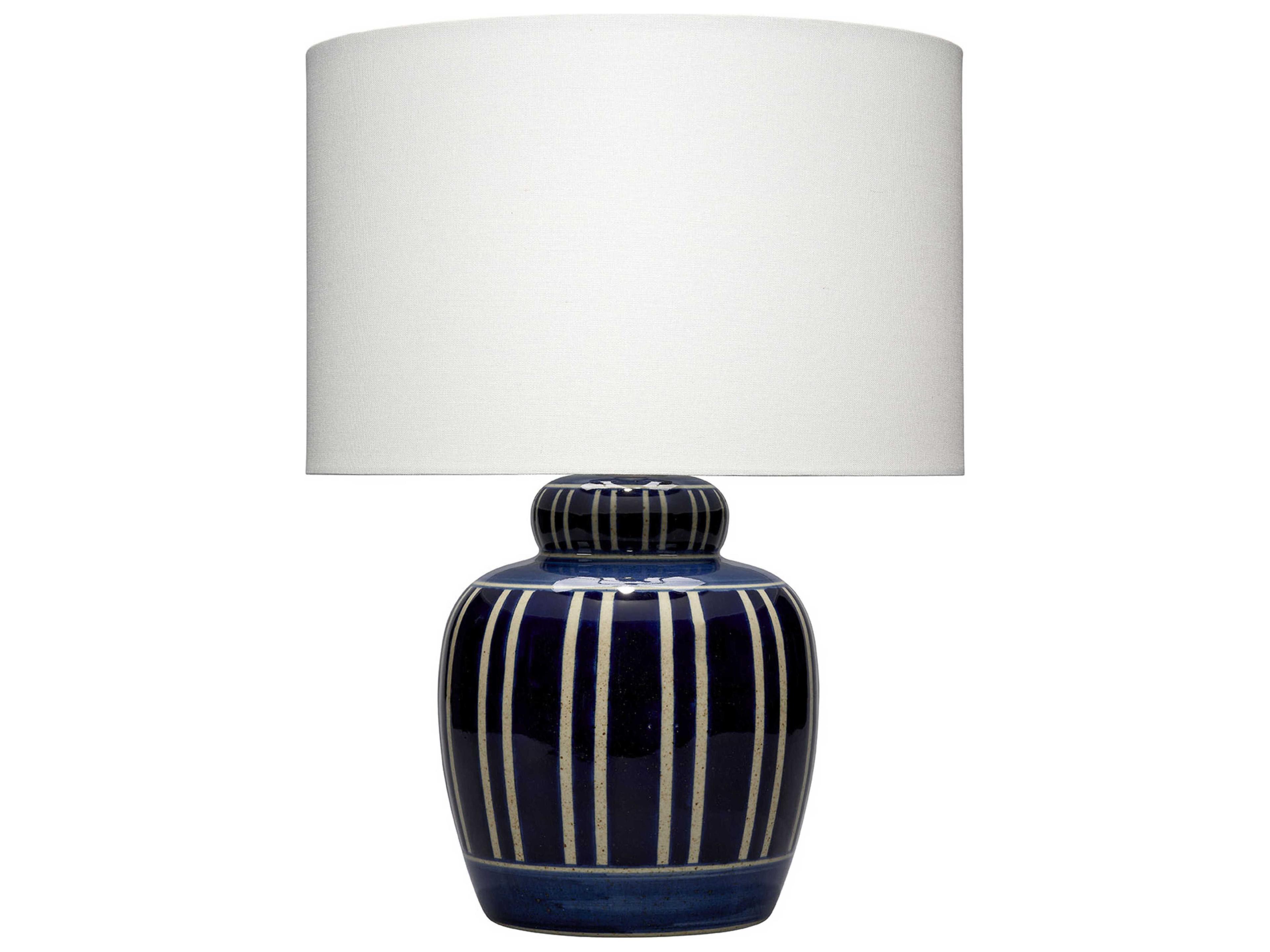 Jamie Young Arthur Navy Blue White Cream Linen Table Lamp