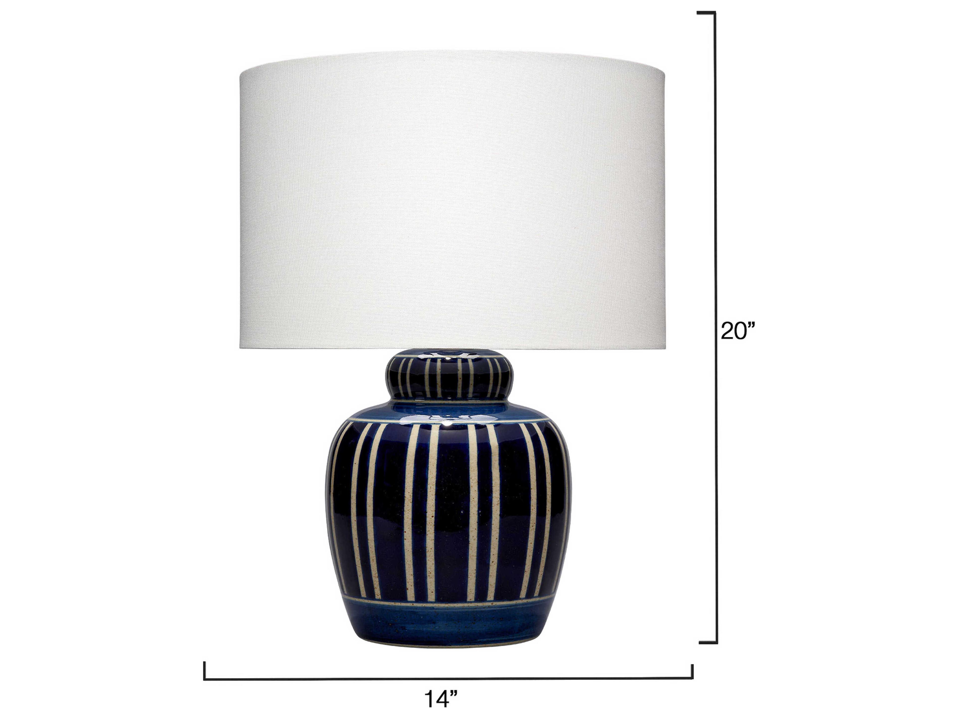 Jamie Young Arthur Navy Blue White Cream Linen Table Lamp