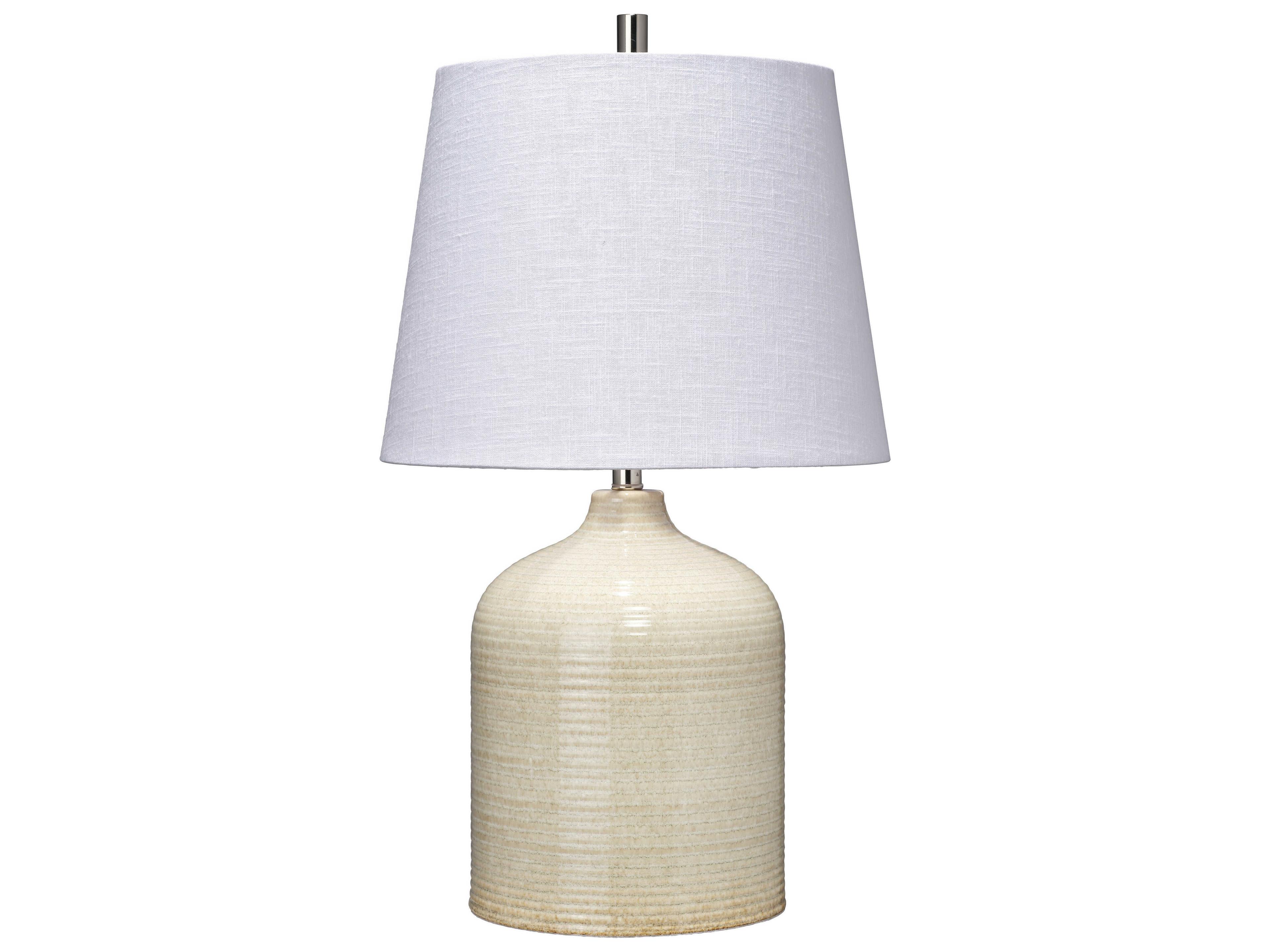 Au Taupe White Linen Cone Rolled Edge Off Table Lamp