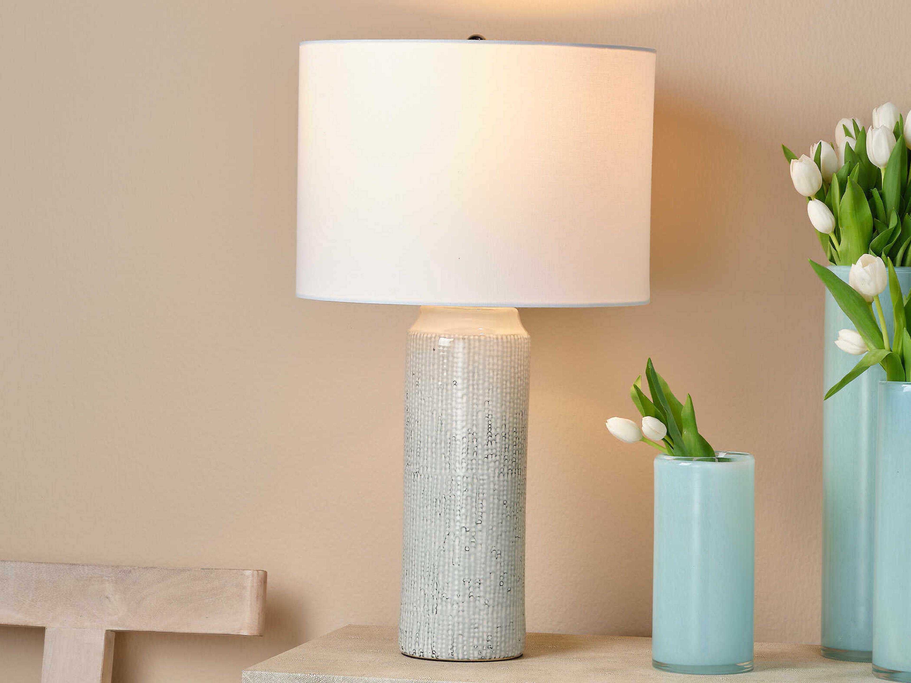 Jamie Young Bella Blue Linen White Drum Buffet Lamp