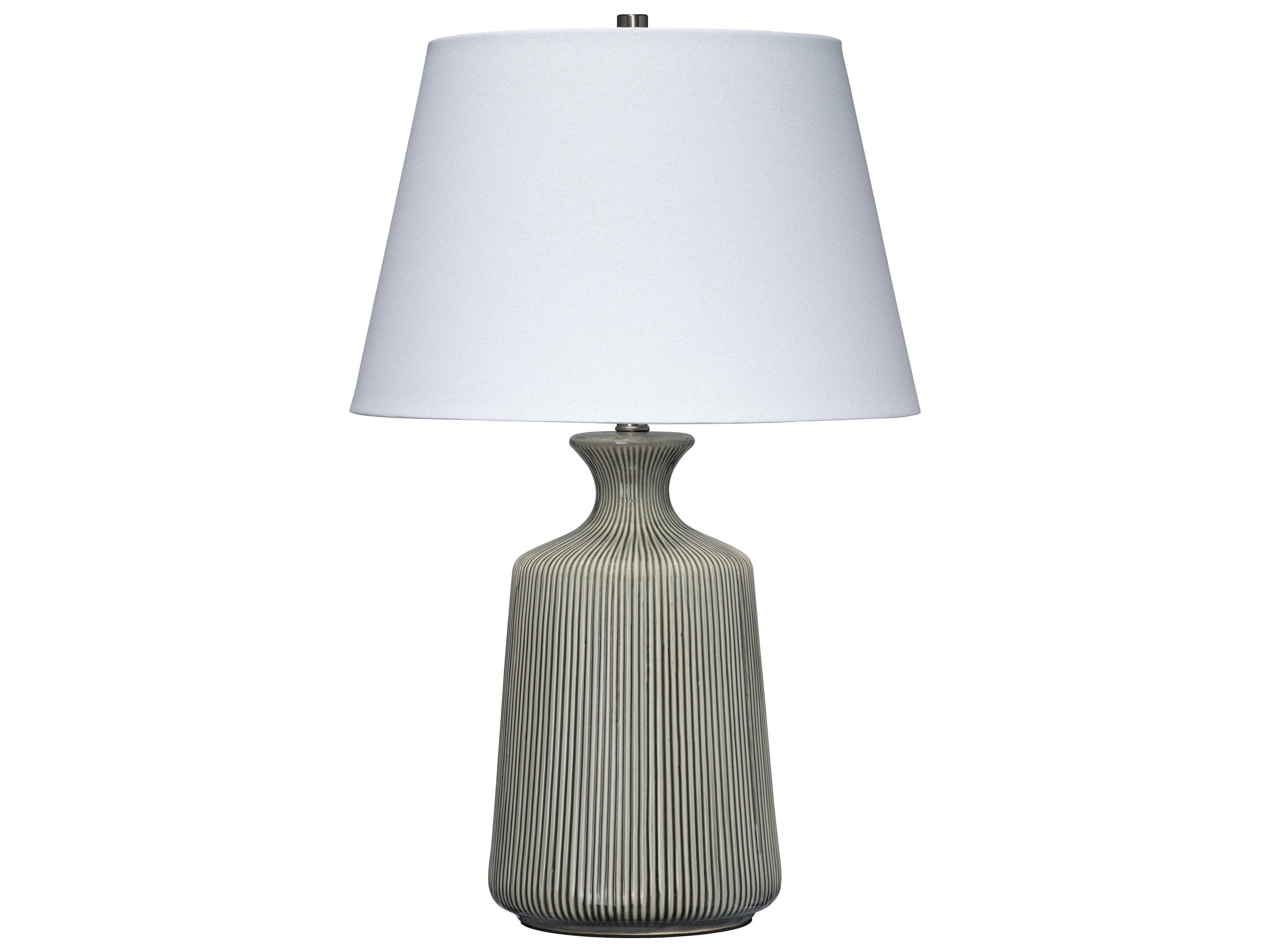Jamie Young Brenton Grey Off White Linen Cone Rolled Edge Buffet Lamp