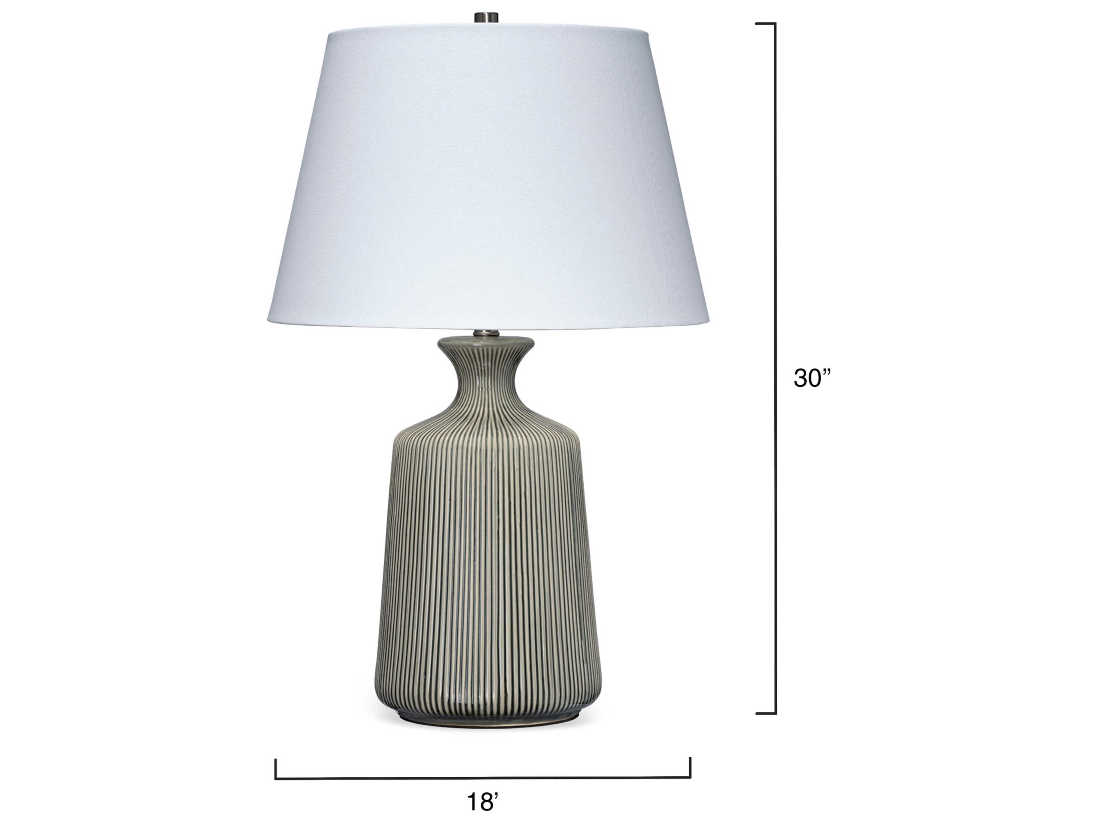 Jamie Young Brenton Grey Off White Linen Cone Rolled Edge Buffet Lamp