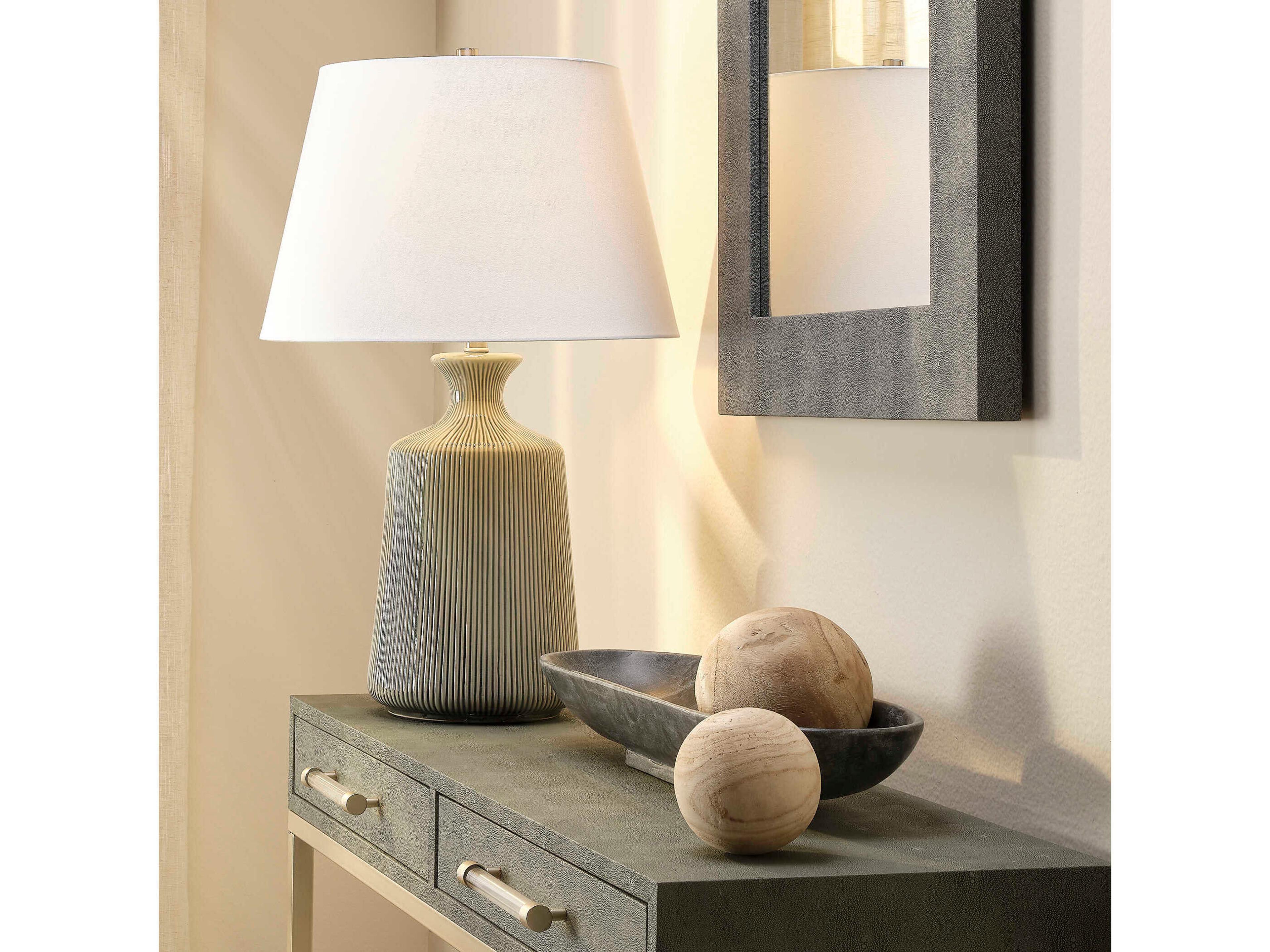 Jamie Young Brenton Grey Off White Linen Cone Rolled Edge Buffet Lamp