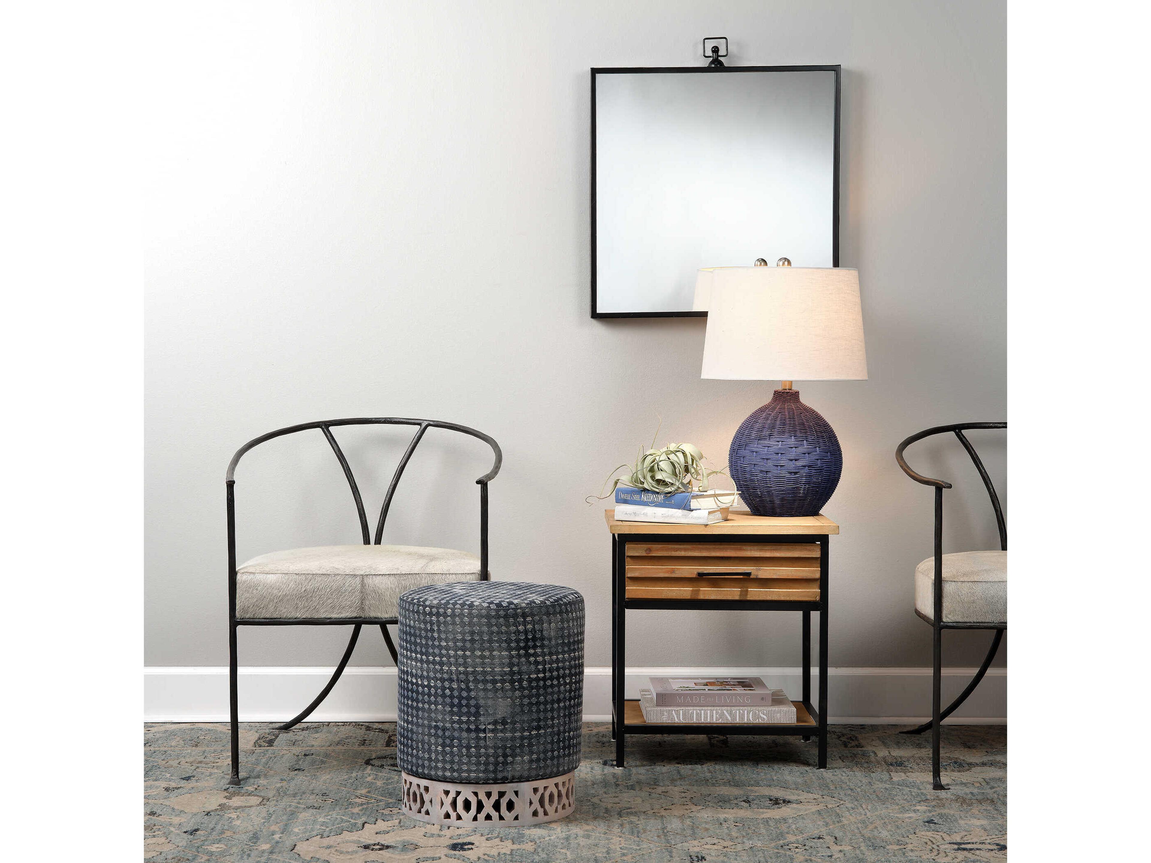 Jamie Young Cape Indigo Blue Linen White Cone Table Lamp