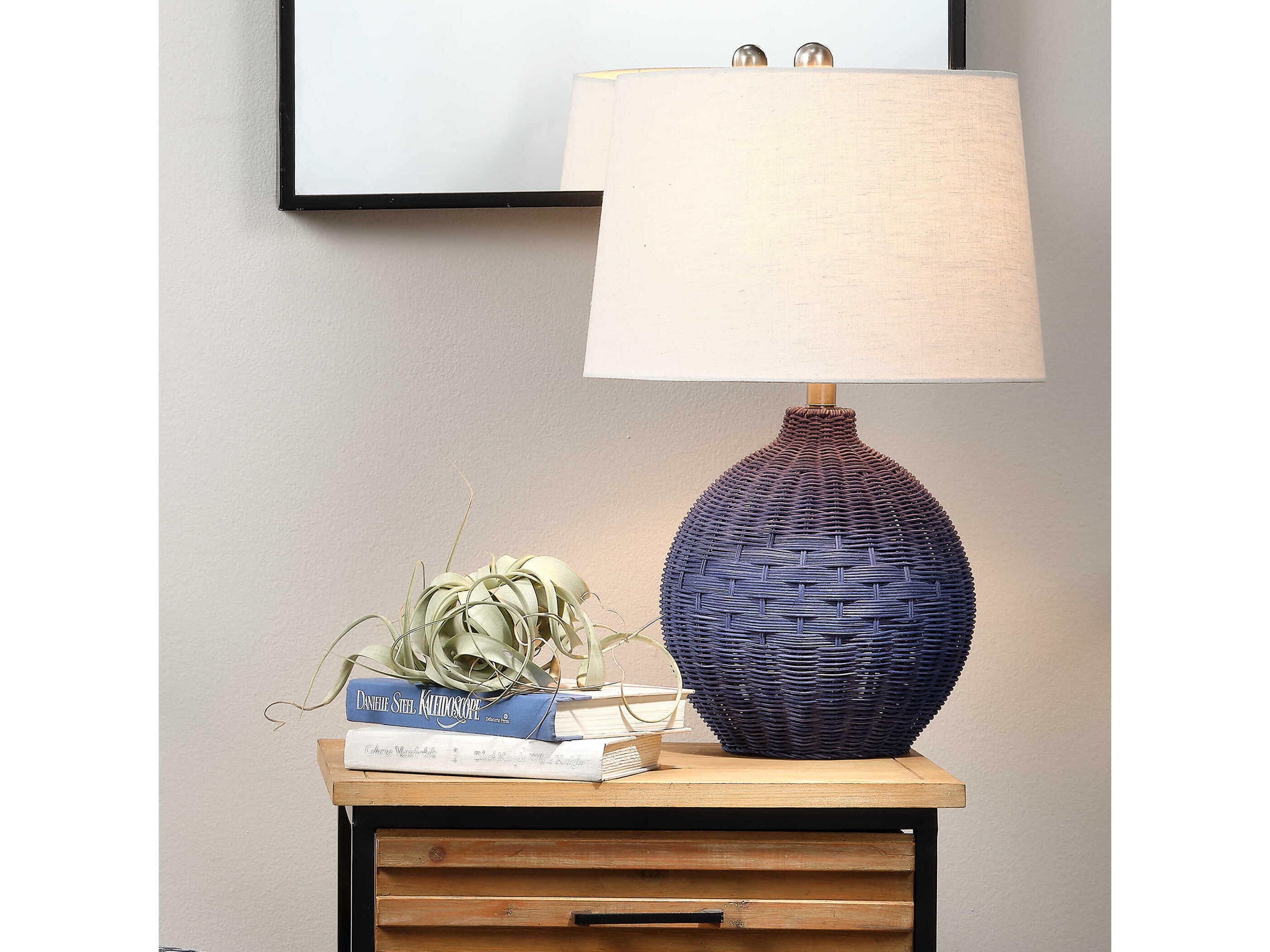 Jamie Young Cape Indigo Blue Linen White Cone Table Lamp