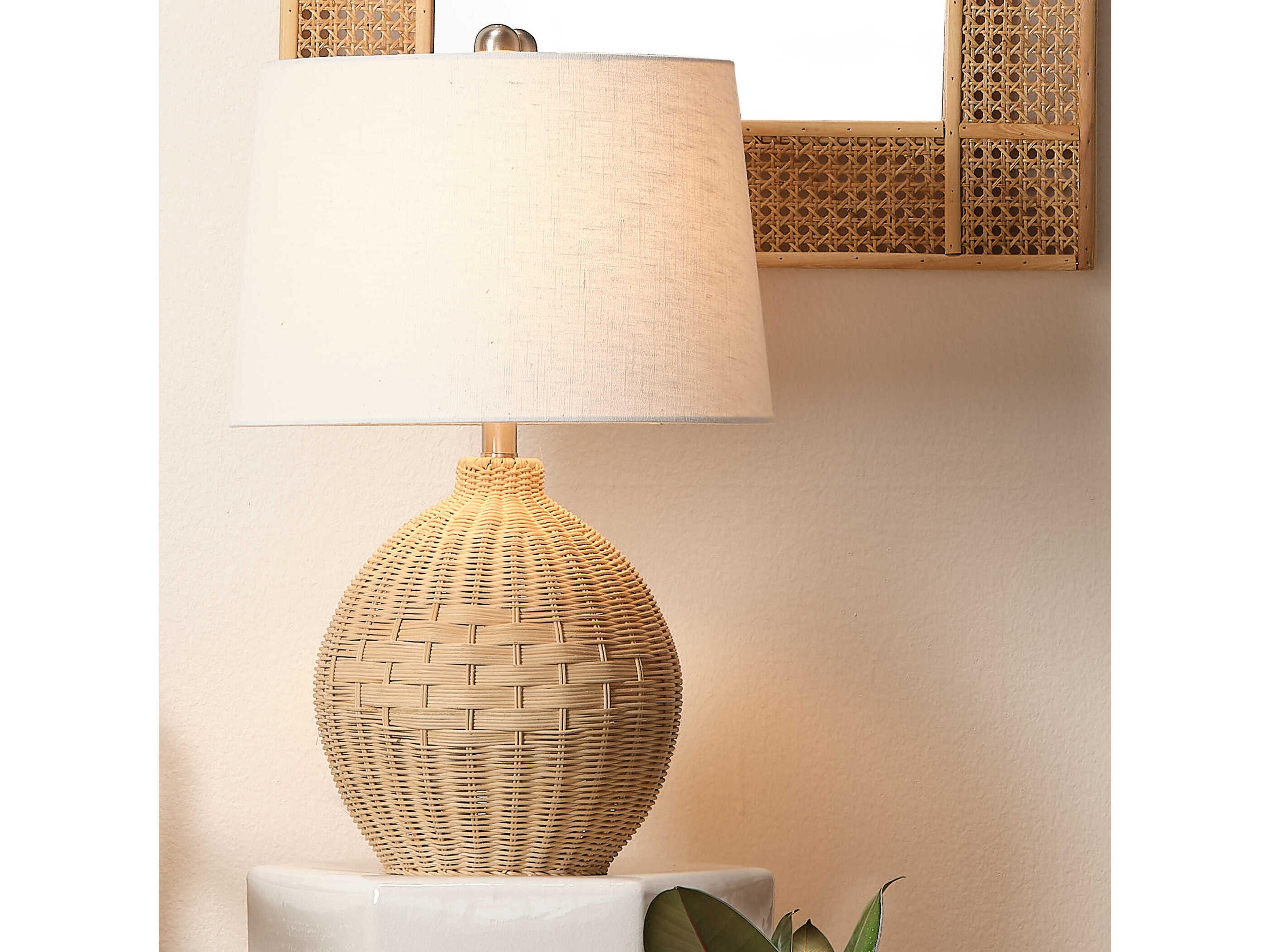 Jamie Young Cape Natural Linen White Cone Brown Table Lamp