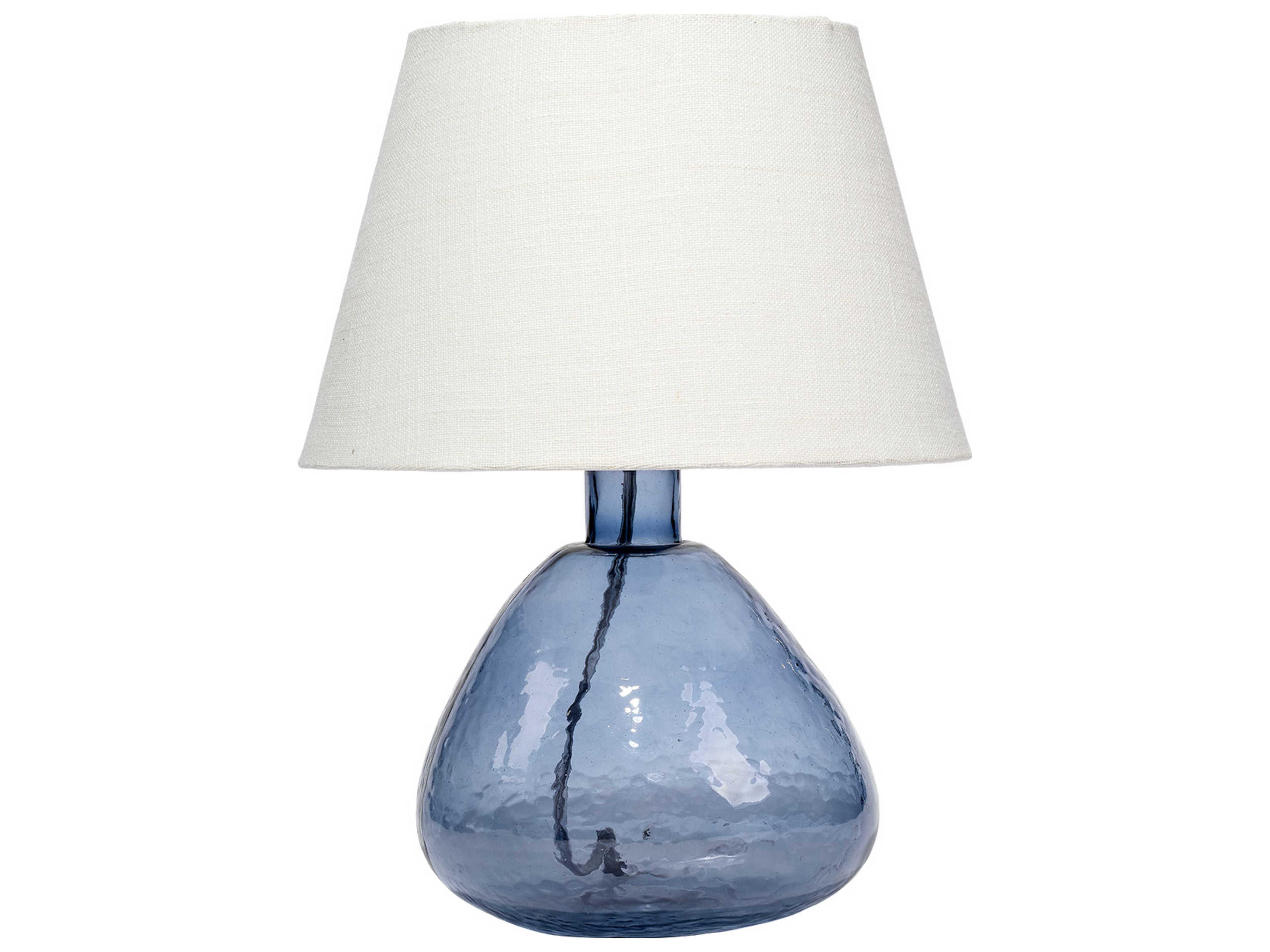 Demi Blue Off White Linen Tapered Rolled Edge Table Lamp