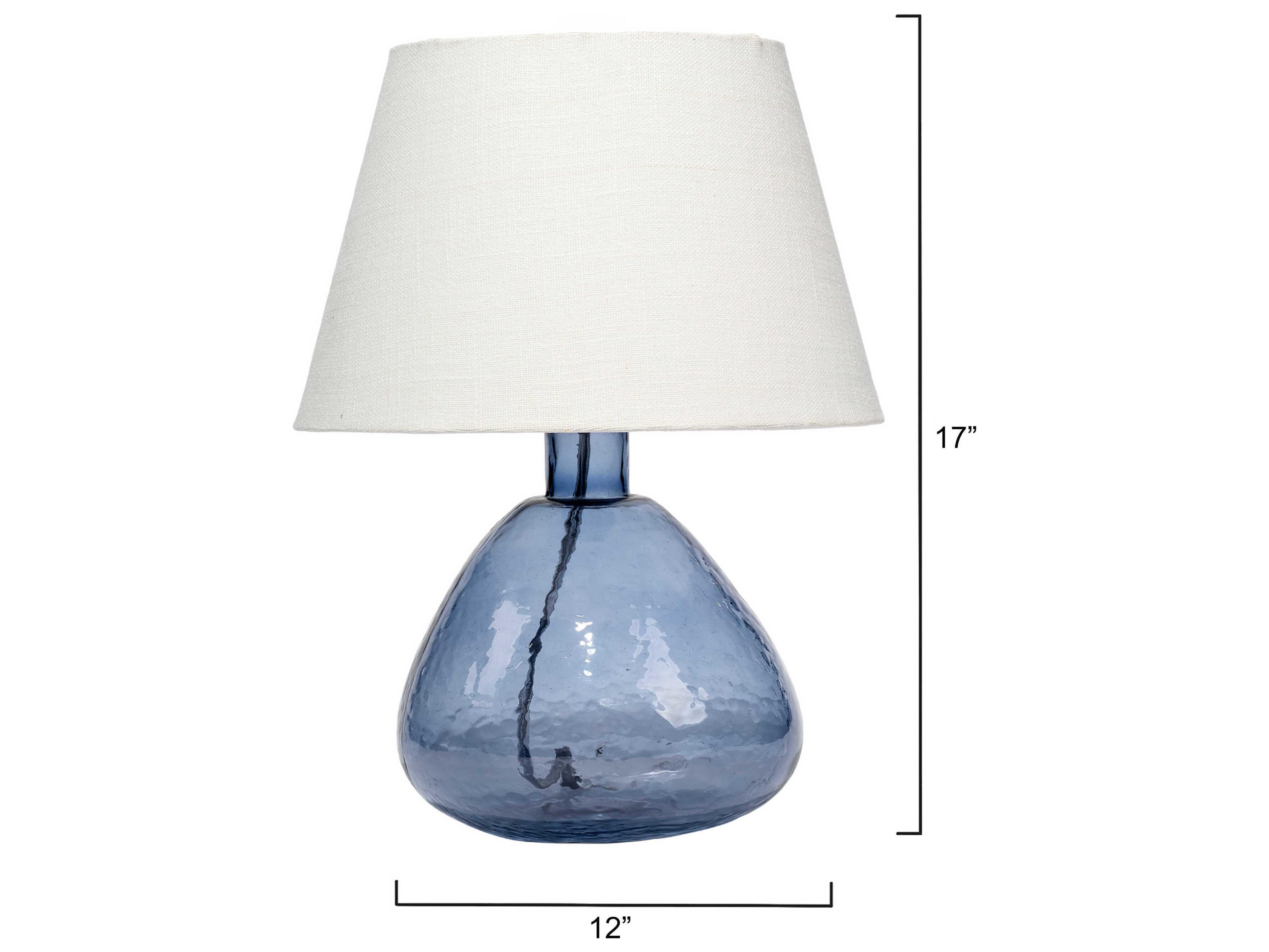 Jamie Young Demi Blue Off White Linen Tapered Rolled Edge Table Lamp