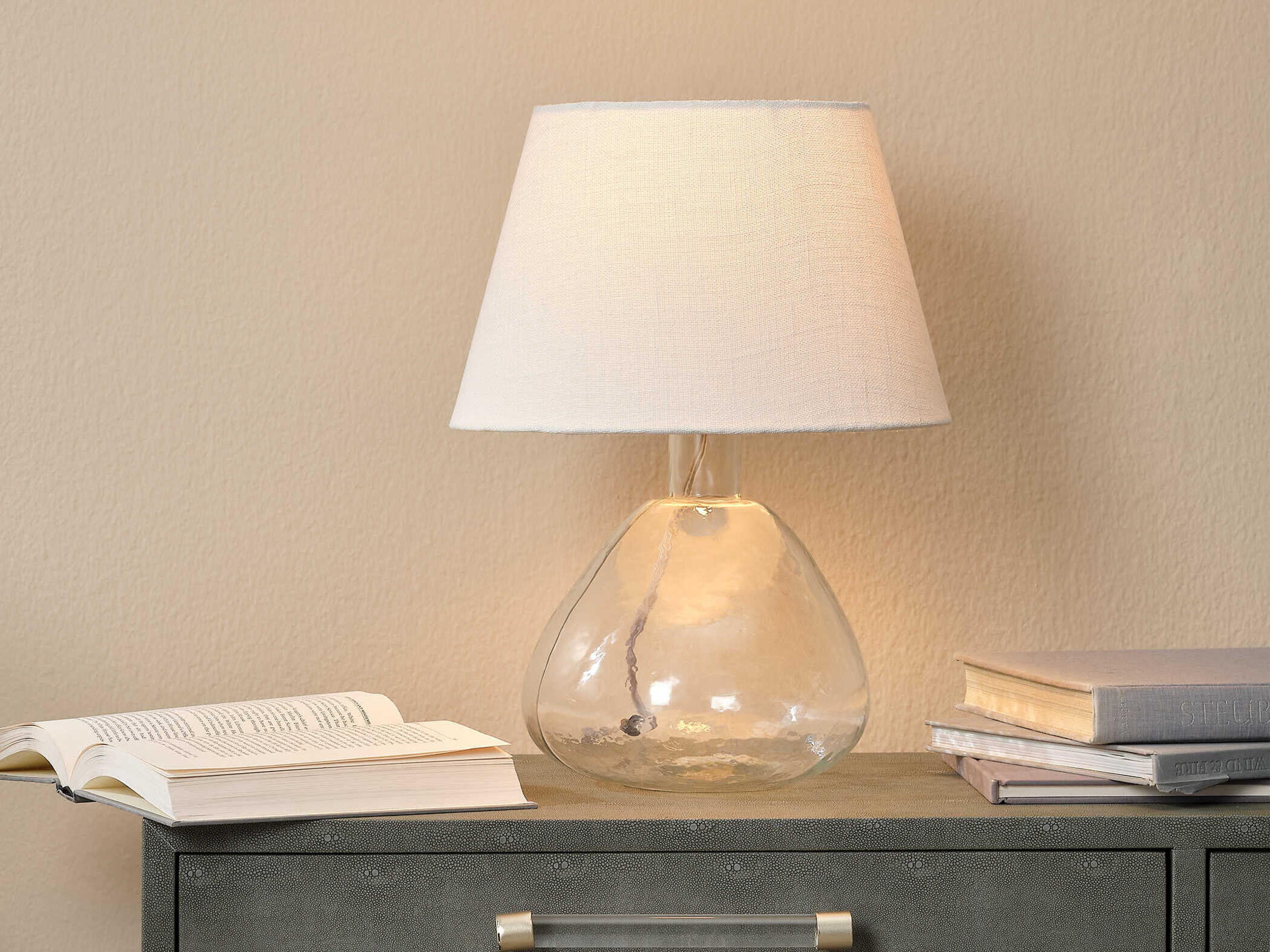 Jamie Young Demi Clear Off White Linen Tapered Rolled Edge Table Lamp