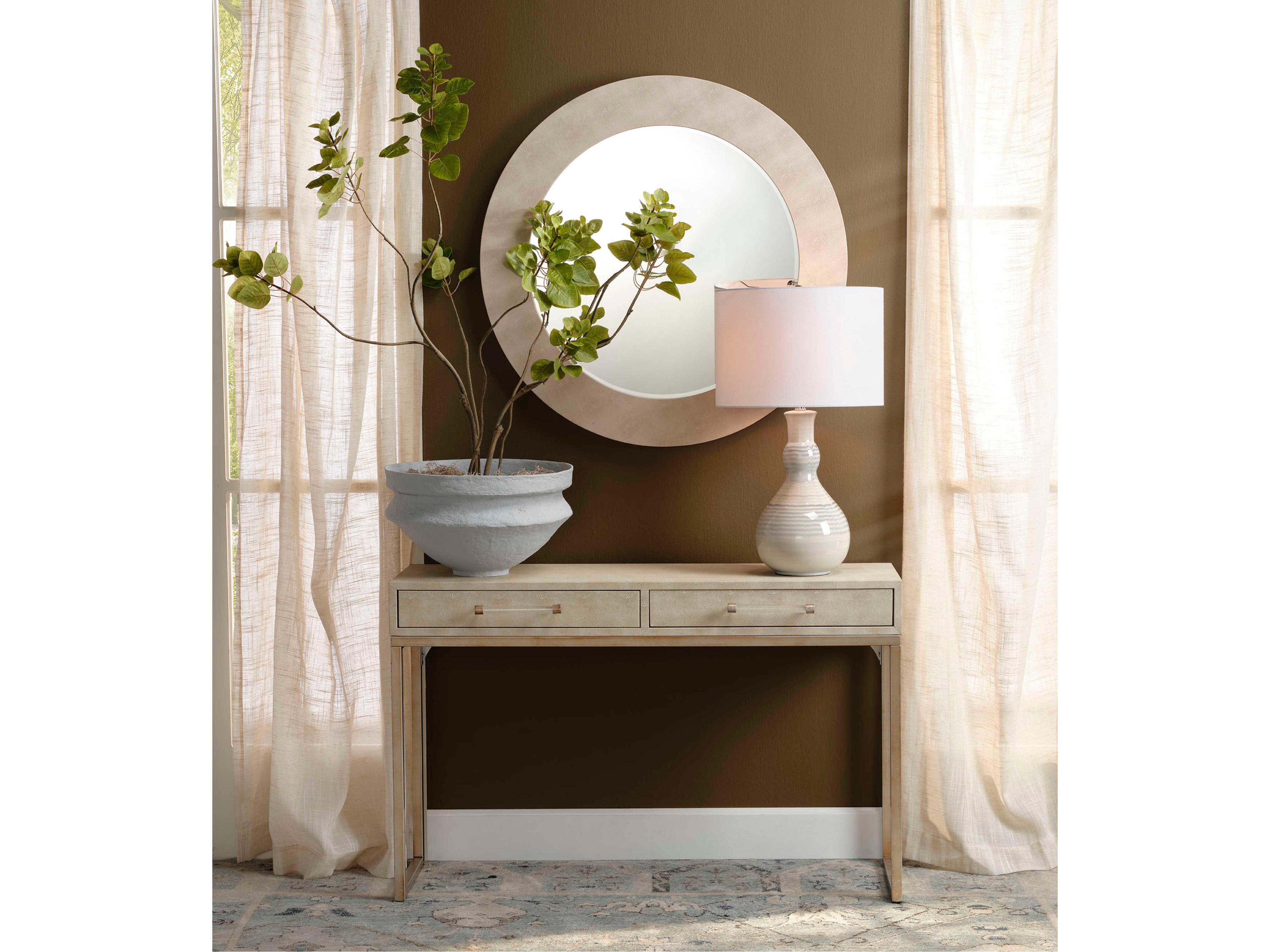 Jamie Young Droplet Striped Blue White Cream Linen Buffet Lamp