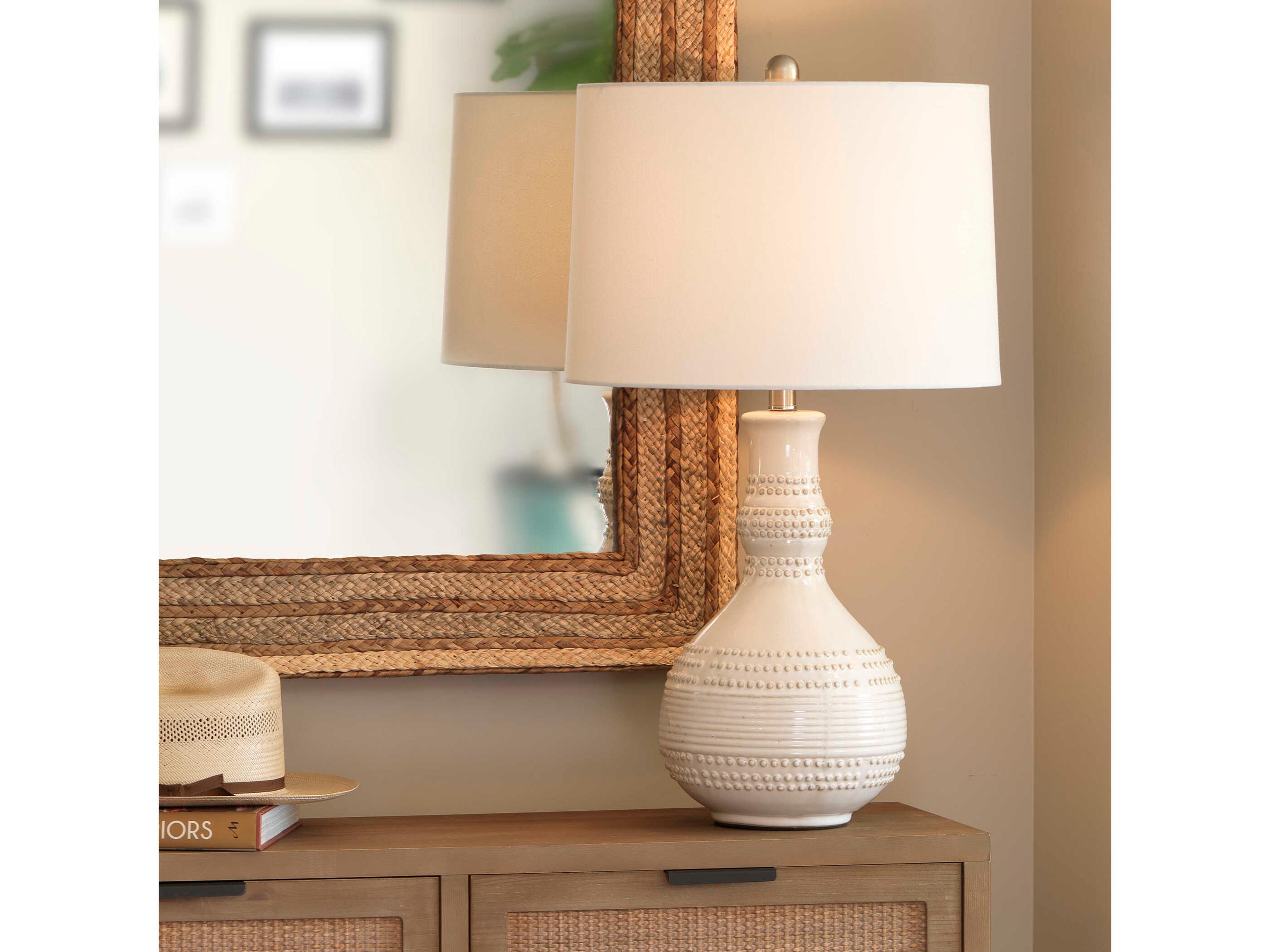 Jamie Young Droplet White Linen Cone Buffet Lamp