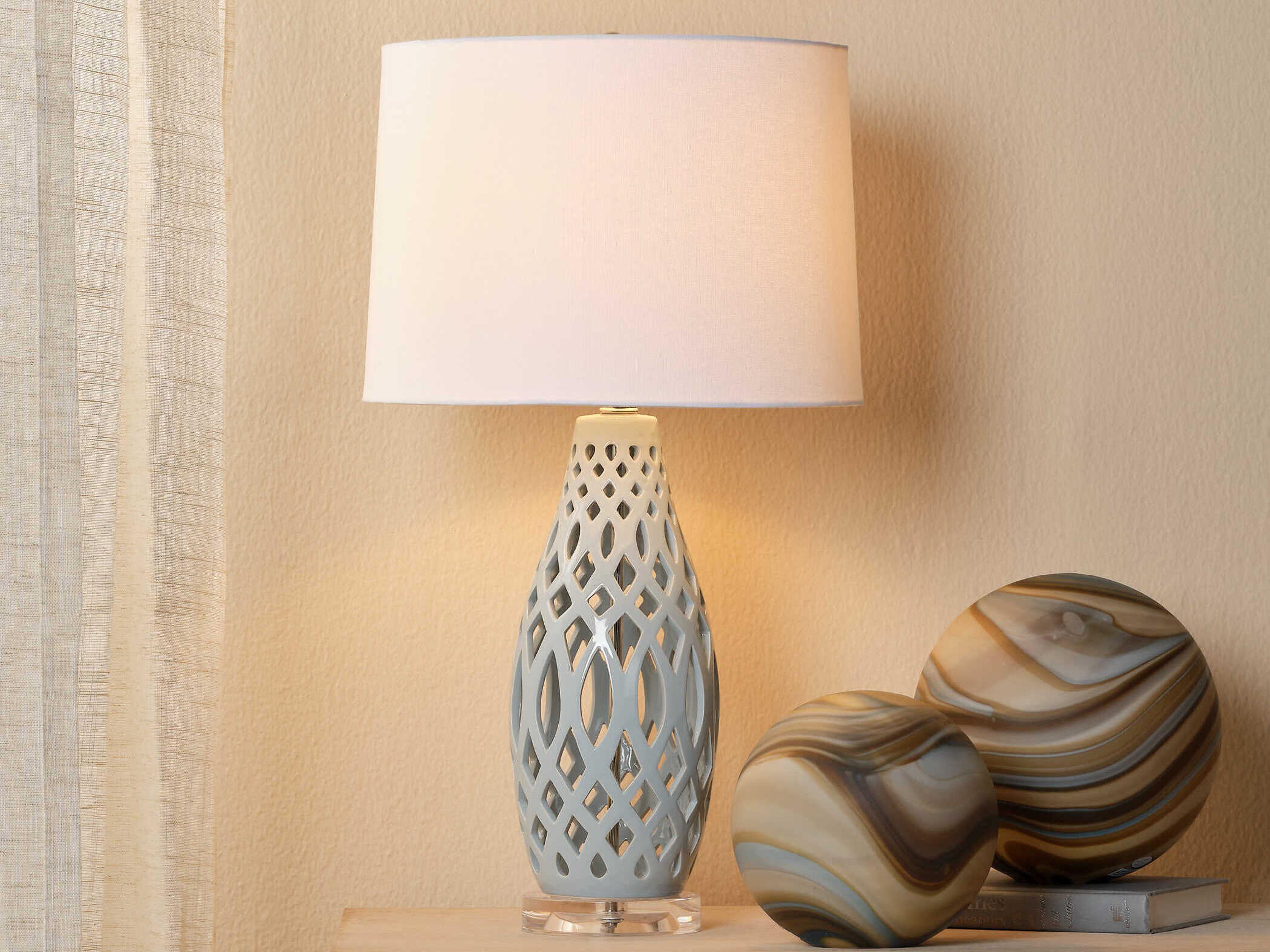 Jamie Young Filigree Blue Linen Cone Buffet Lamp