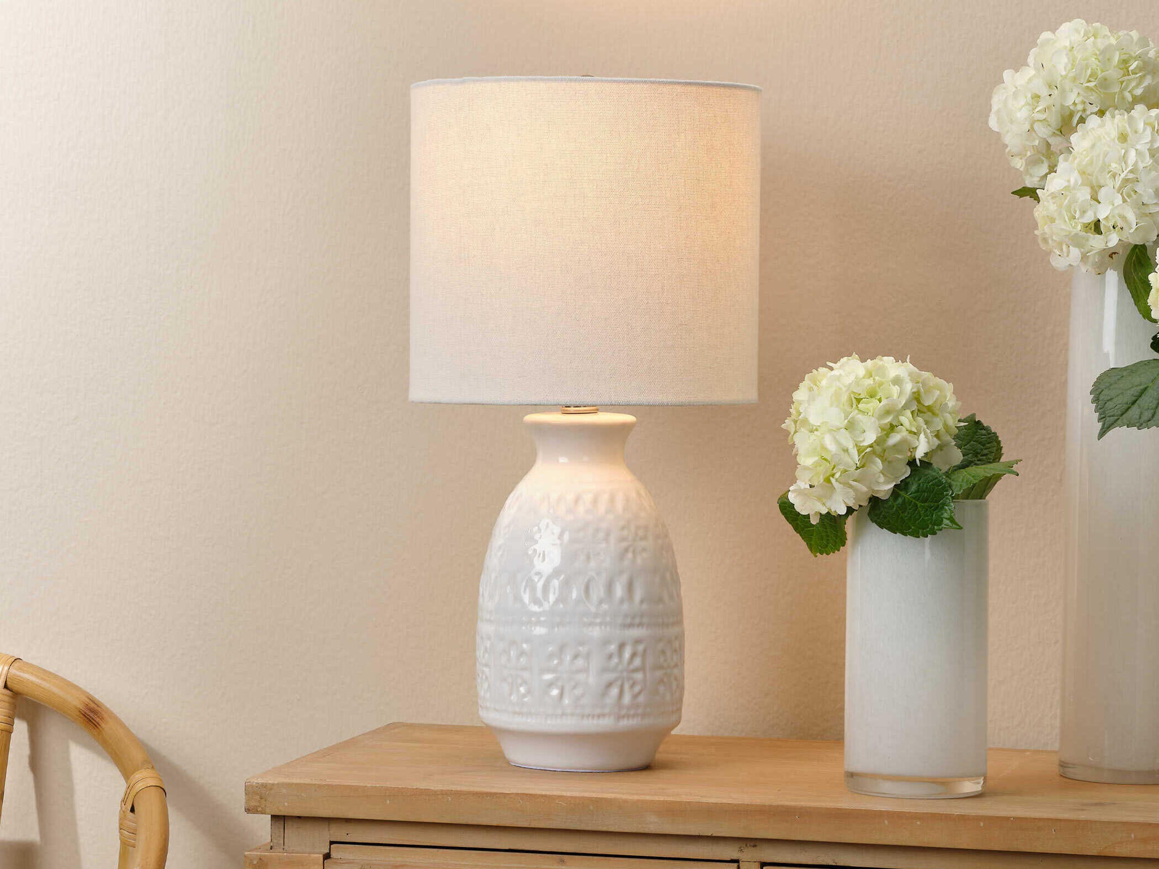 Jamie Young Frieze White Linen Drum Table Lamp