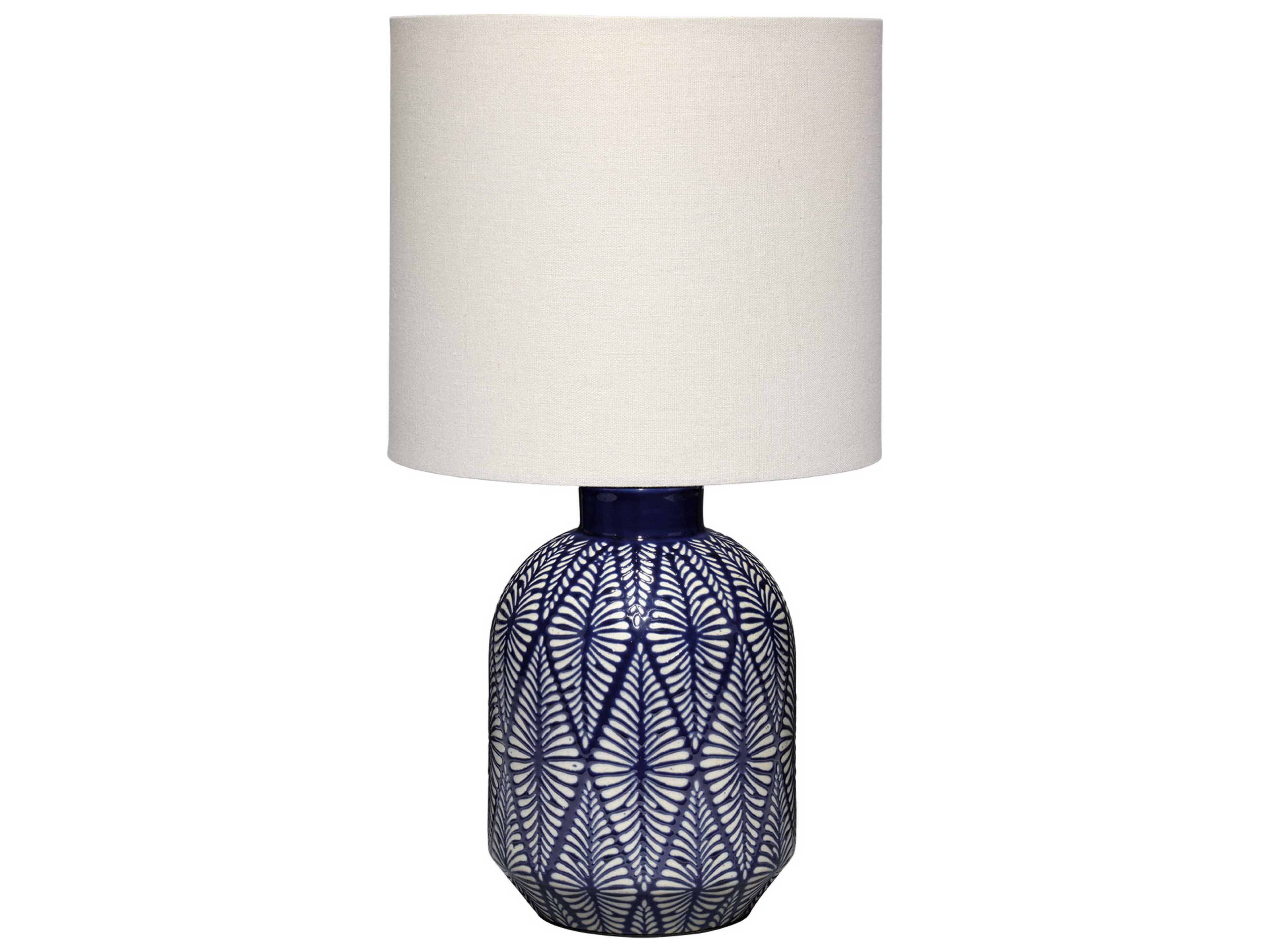 Highland Blue Cream Linen Drum Rolled Edge Table Lamp