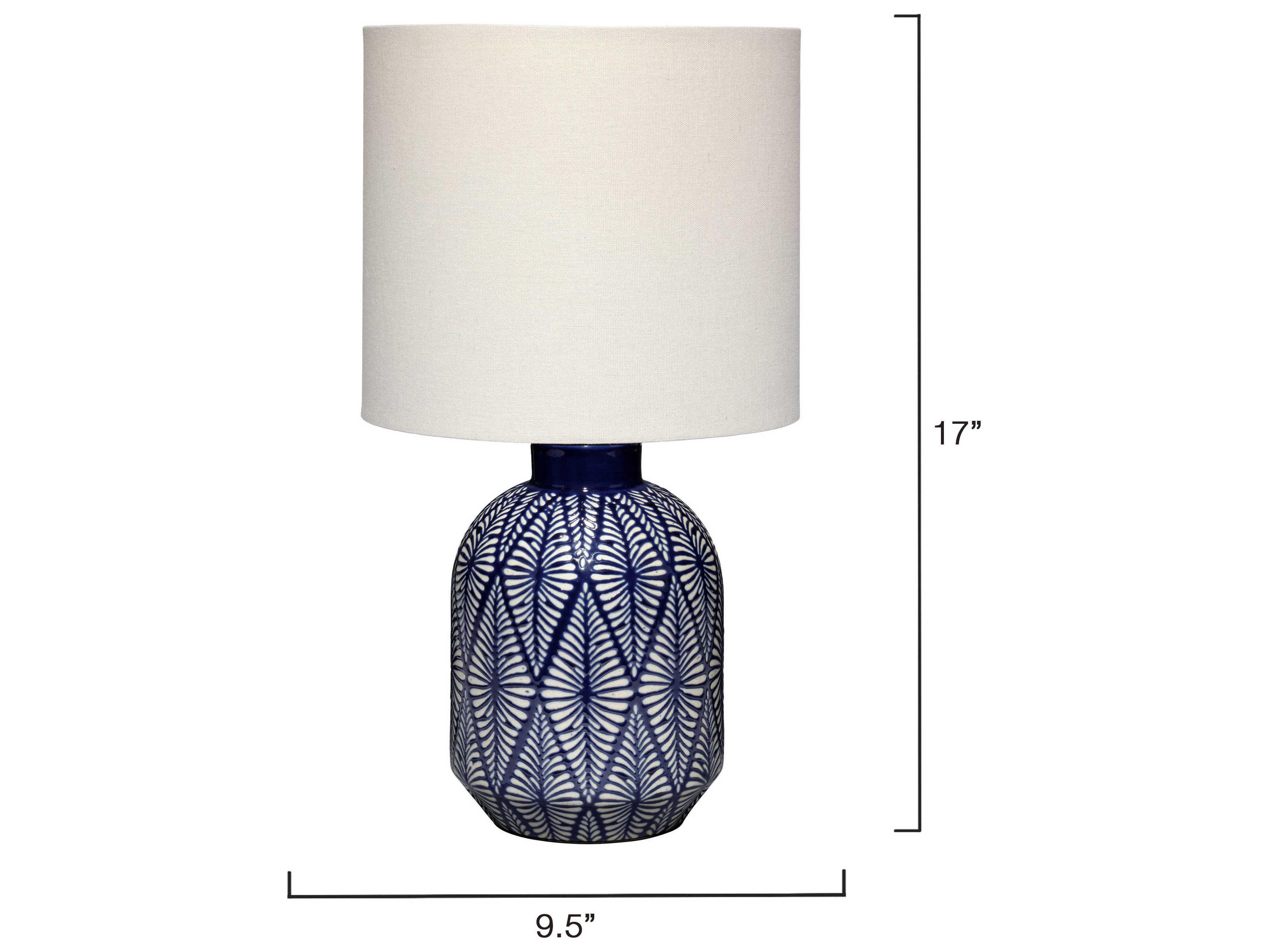 Jamie Young Highland Blue Cream Linen Drum Rolled Edge Table Lamp