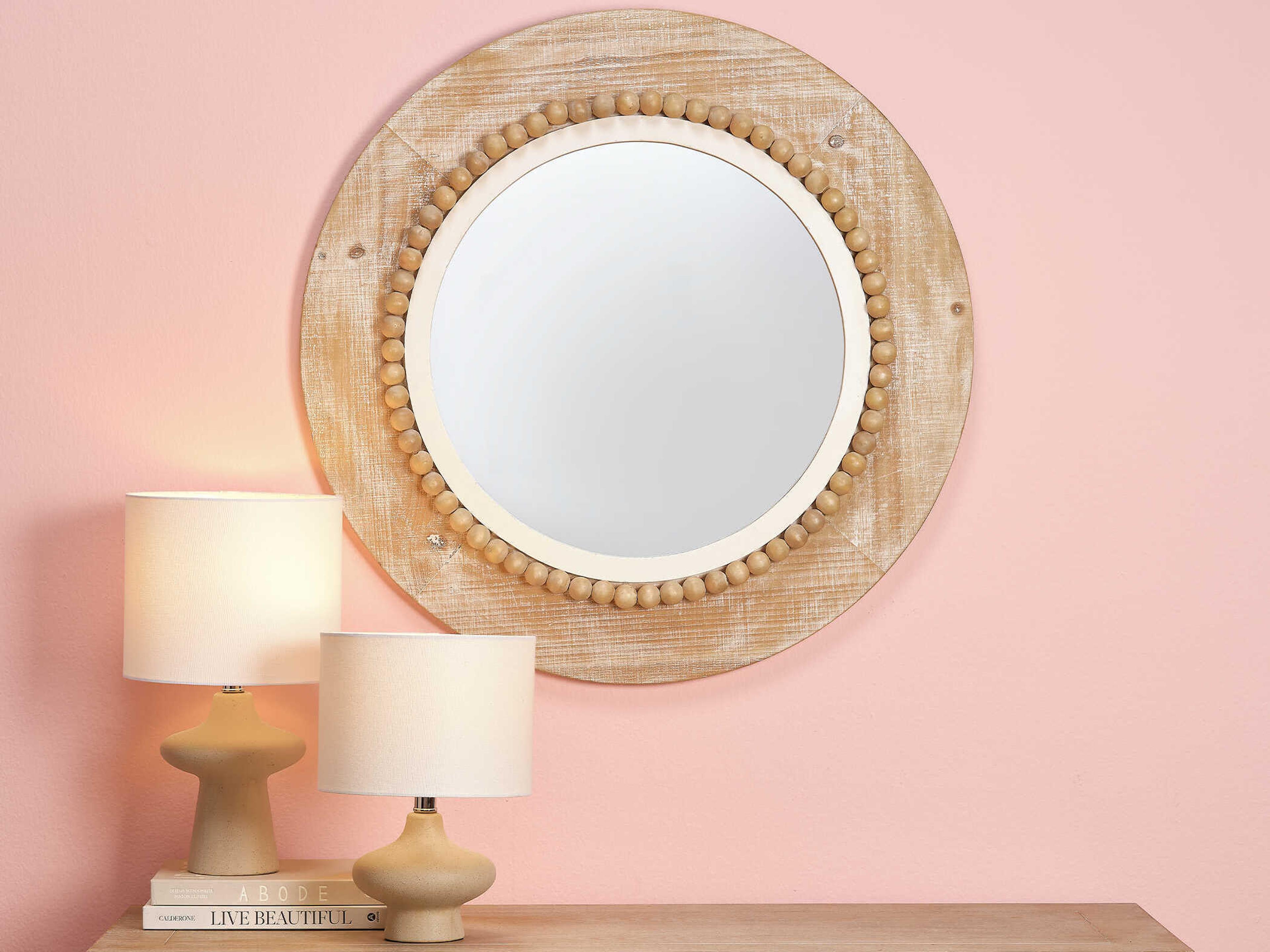 Jamie Young Oliver Beige Linen Drum Off White Table Lamp