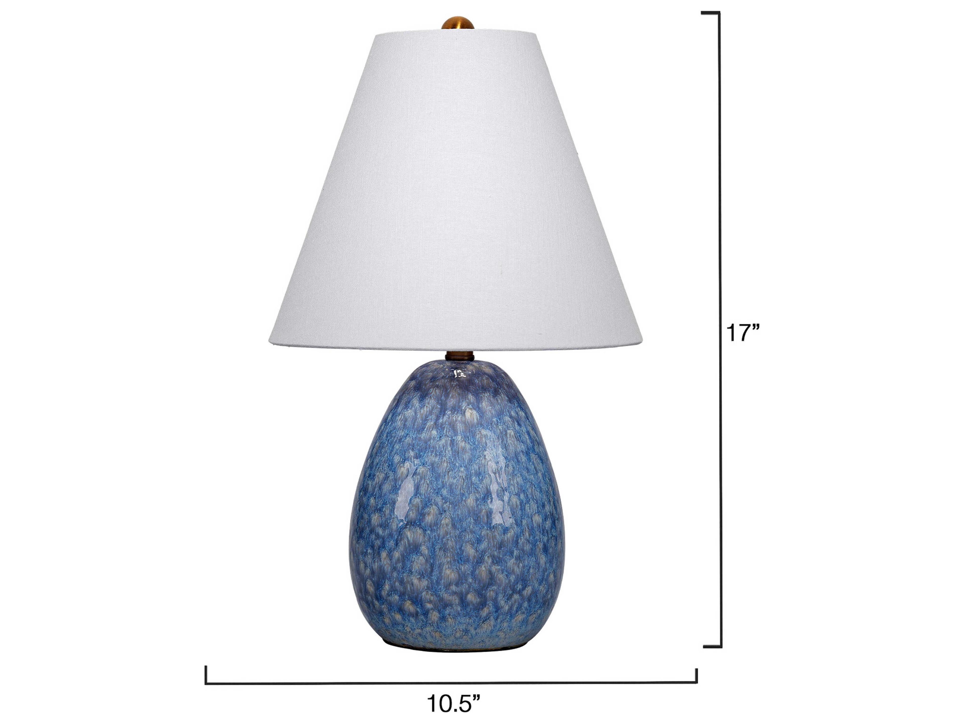 Jamie Young Raindrop Reactive Blue Glaze White Linen Table Lamp