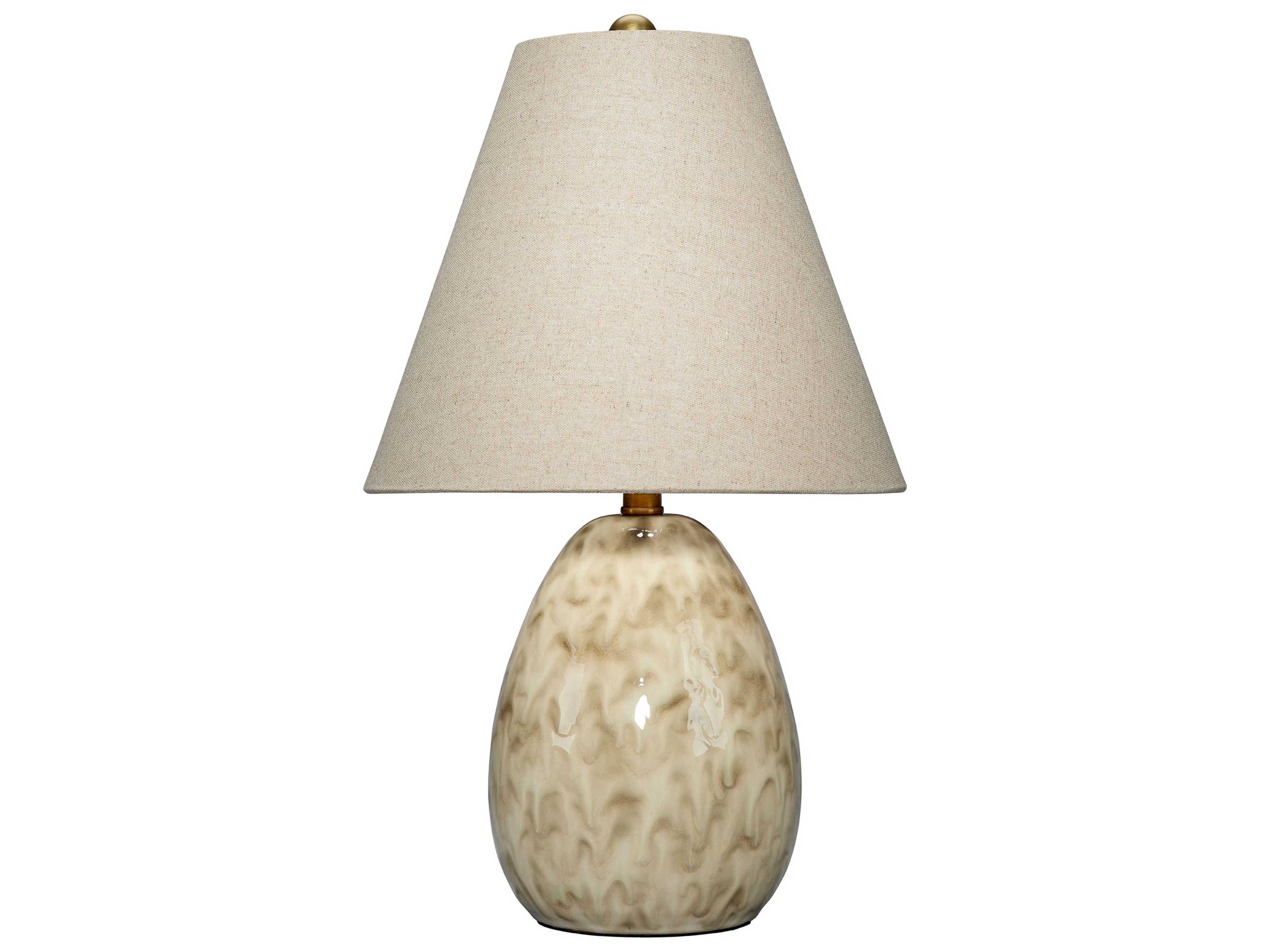 Raindrop Reactive Light Brown Glaze Natural Linen Off White Table Lamp