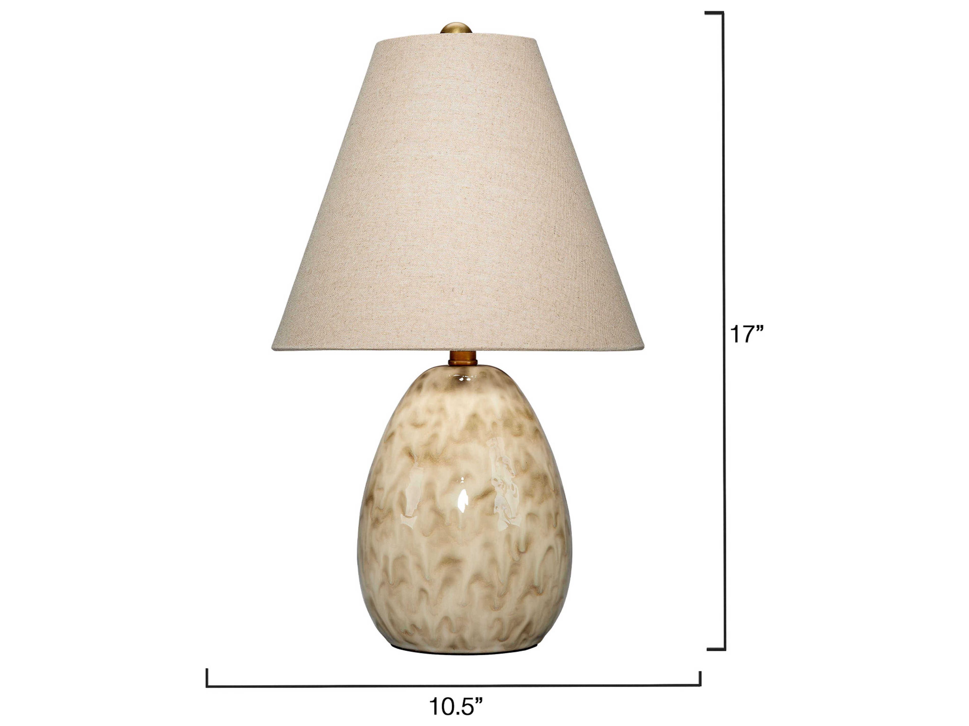 Jamie Young Raindrop Reactive Light Brown Glaze Natural Linen Off White Table Lamp