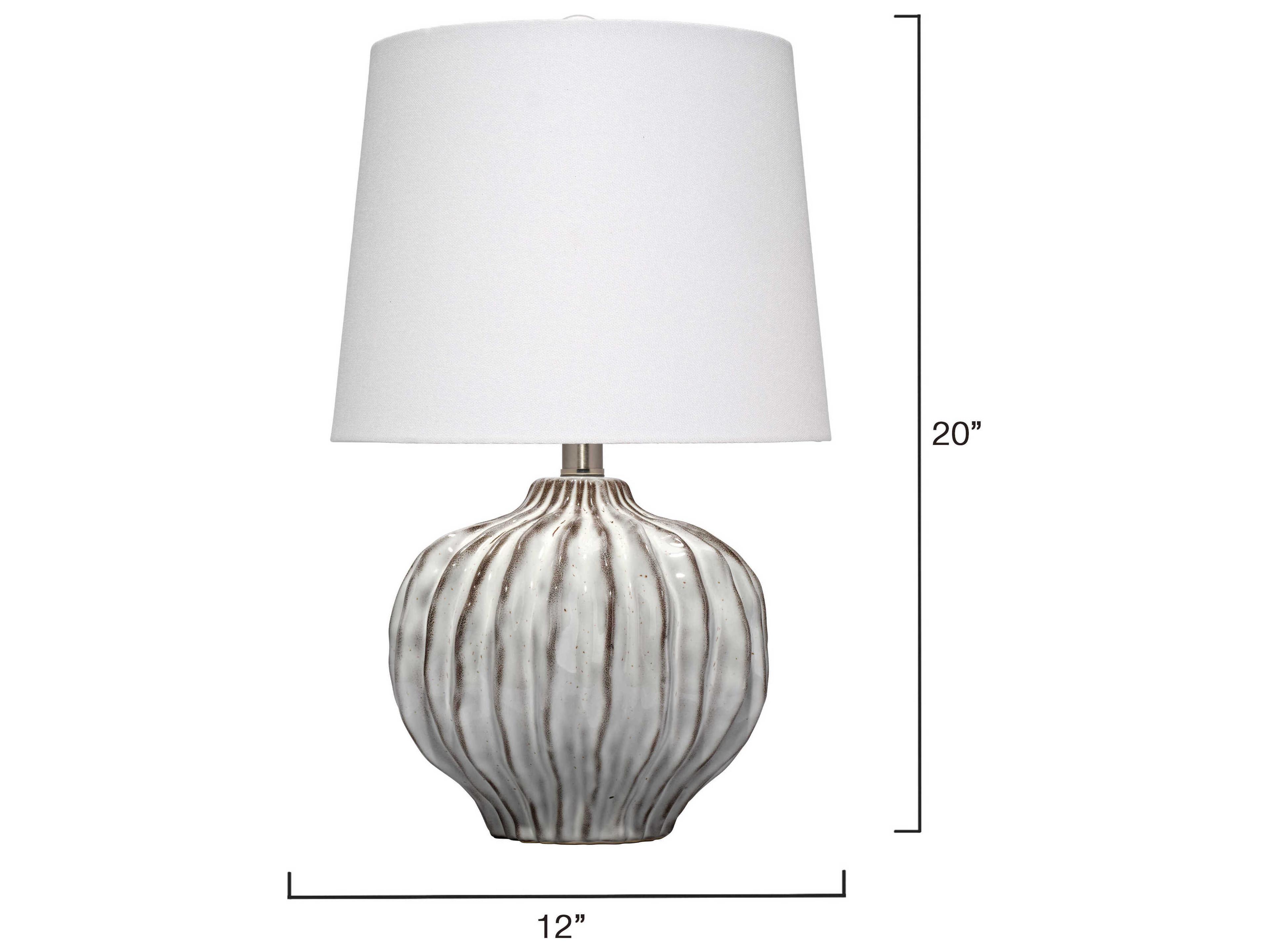 Jamie Young Reef Reactive Grey Glaze Off White Linen Tapered Drum Rolled Edge Table Lamp