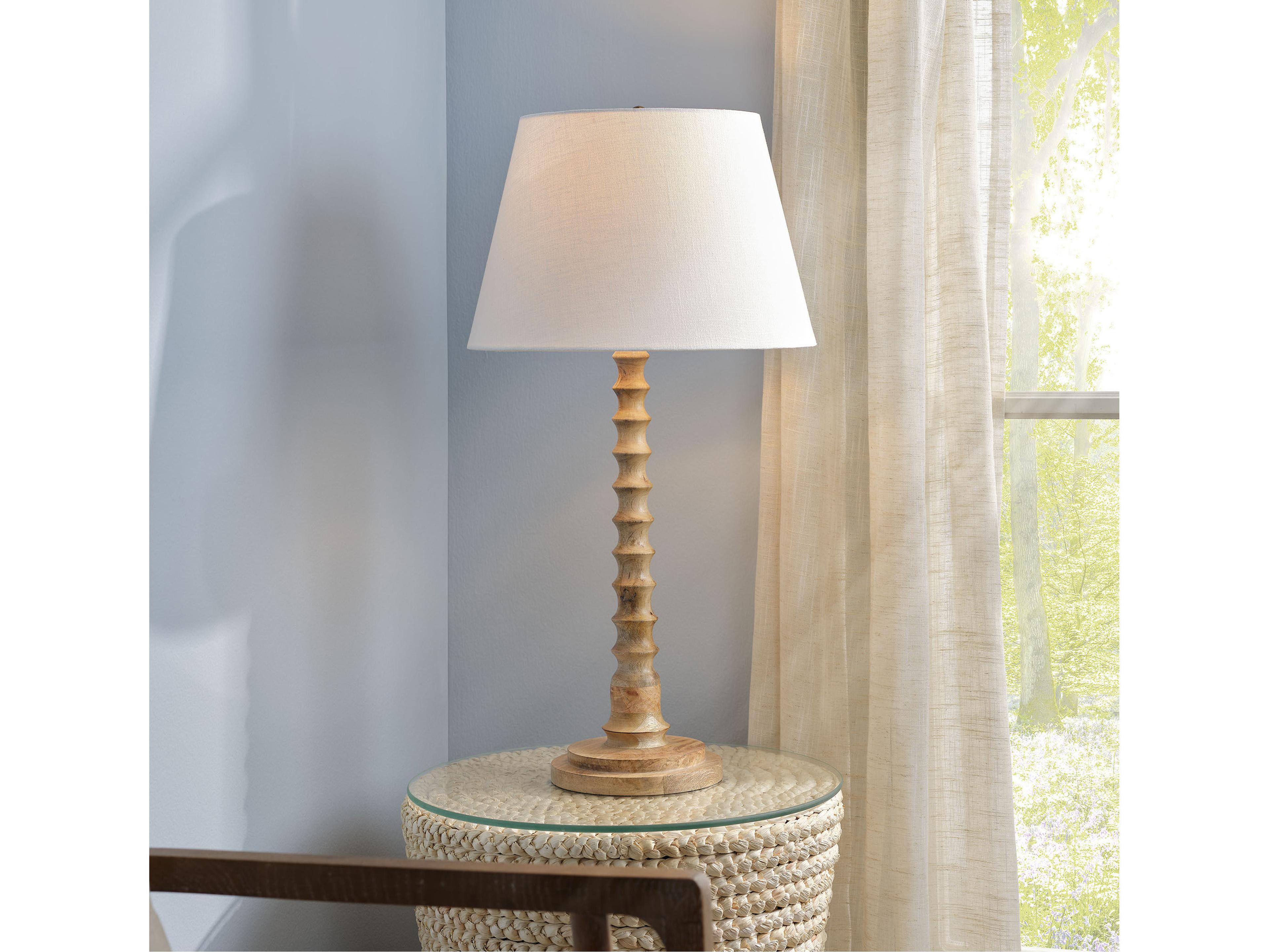 Jamie Young Revolution Natural White Linen Slub Rolled Edge Brown Buffet Lamp